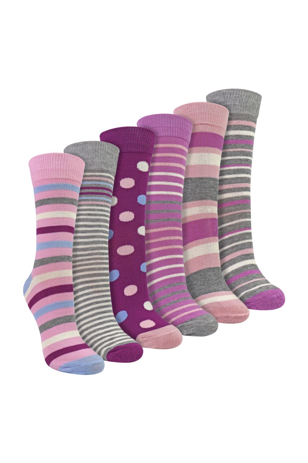 Multi 6 Pack Ladies Bamboo Socks Soft Breathable Patterned Everyday Socks, Image 1 of 3