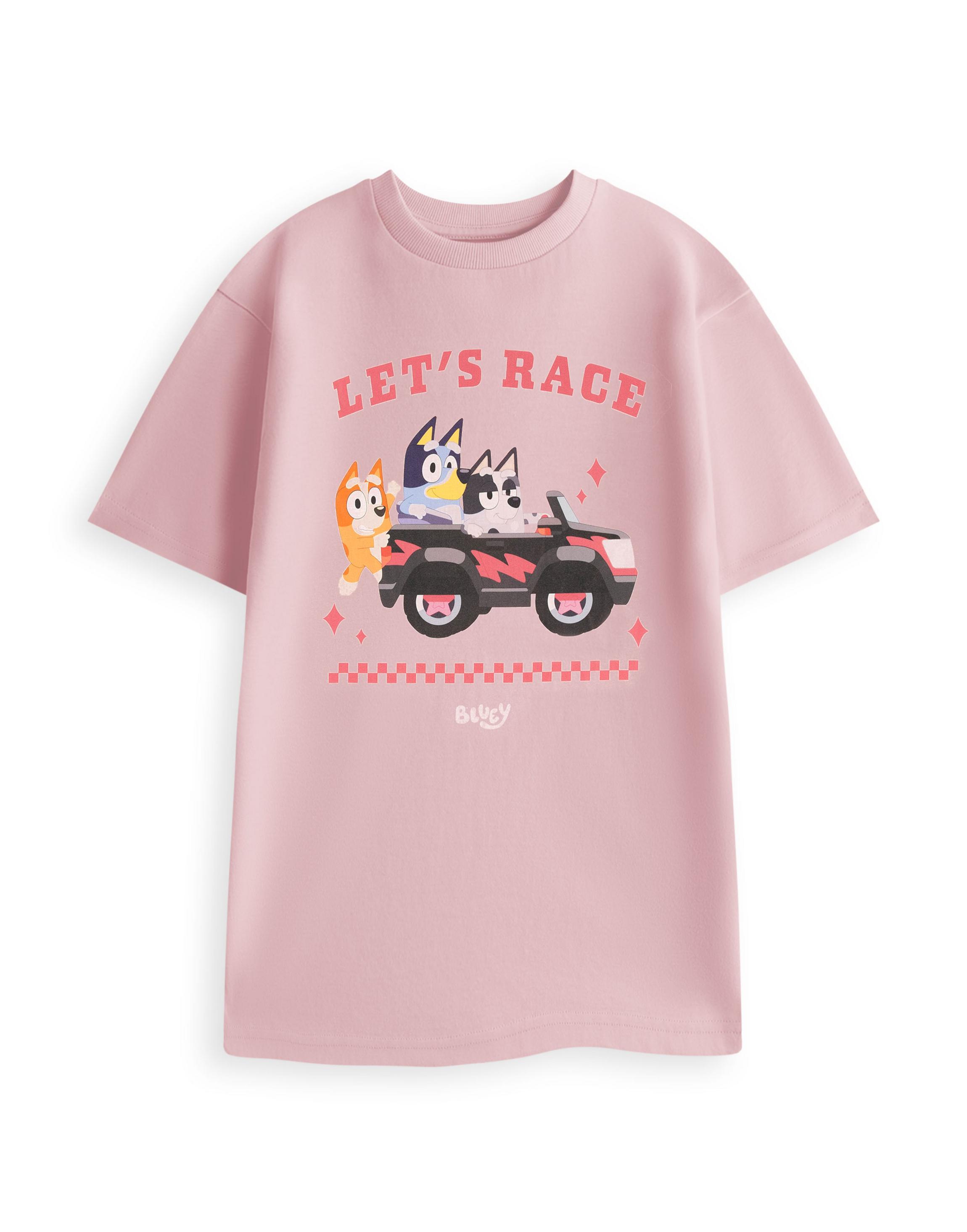 Pink Bluey Lets Race T-Shirt, Image 1 of 4