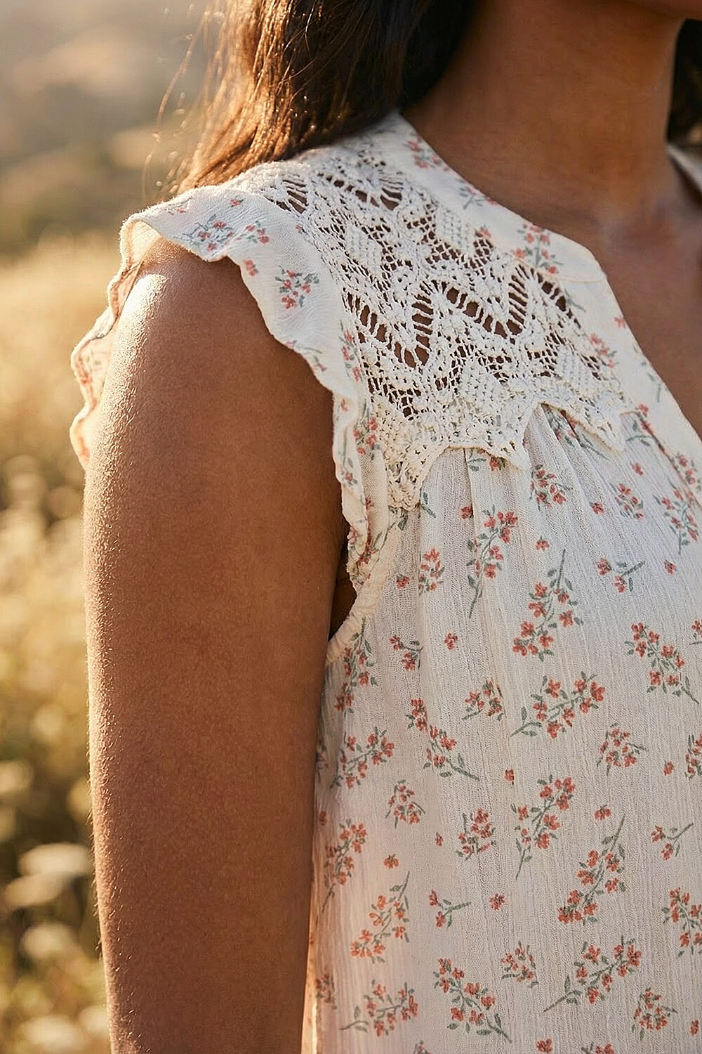 Pink Lace Yoke Floral Blouse, Image 5 of 4