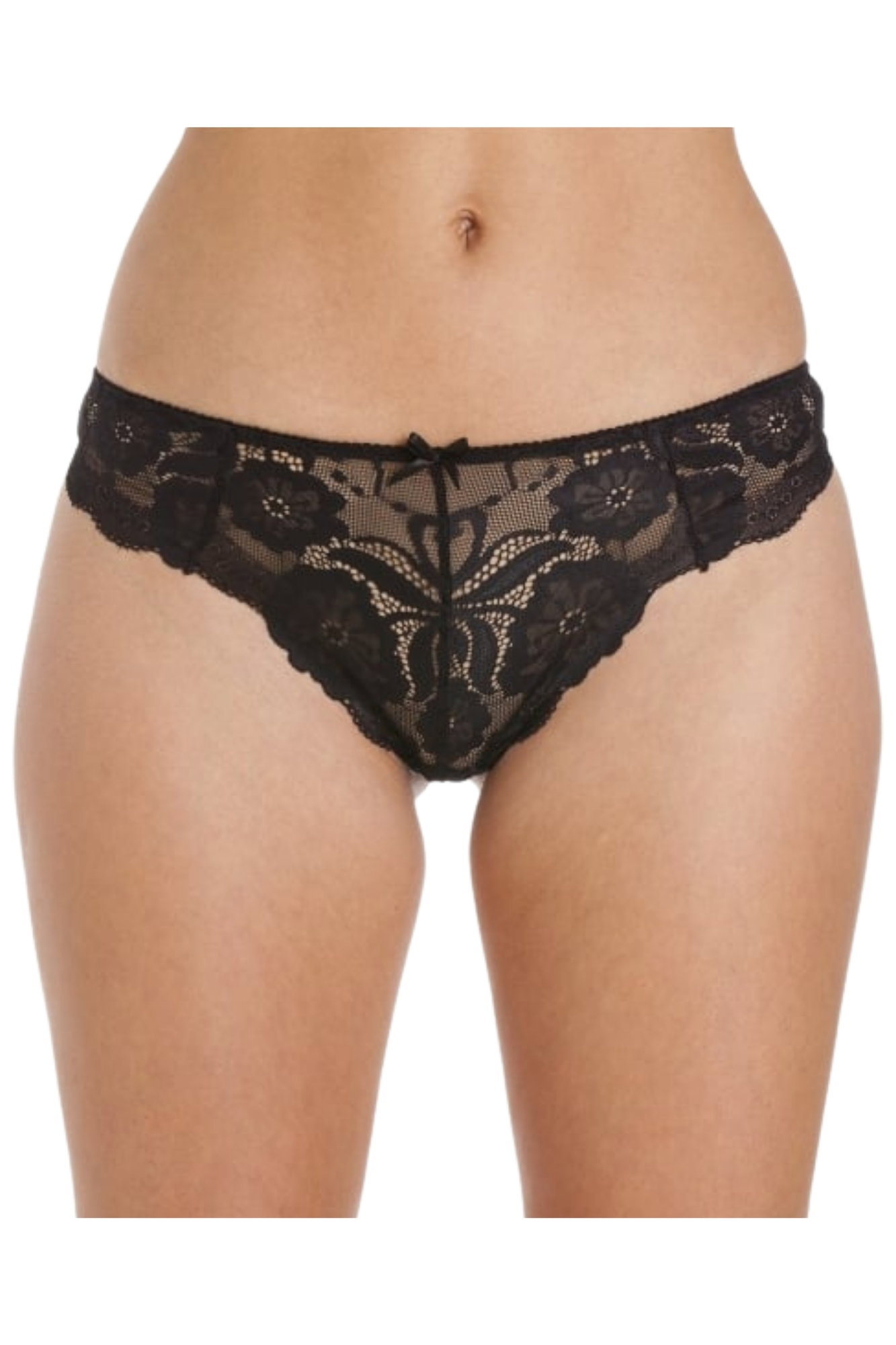 Black 2 Pack Floral Lace Thong, Image 1 of 4