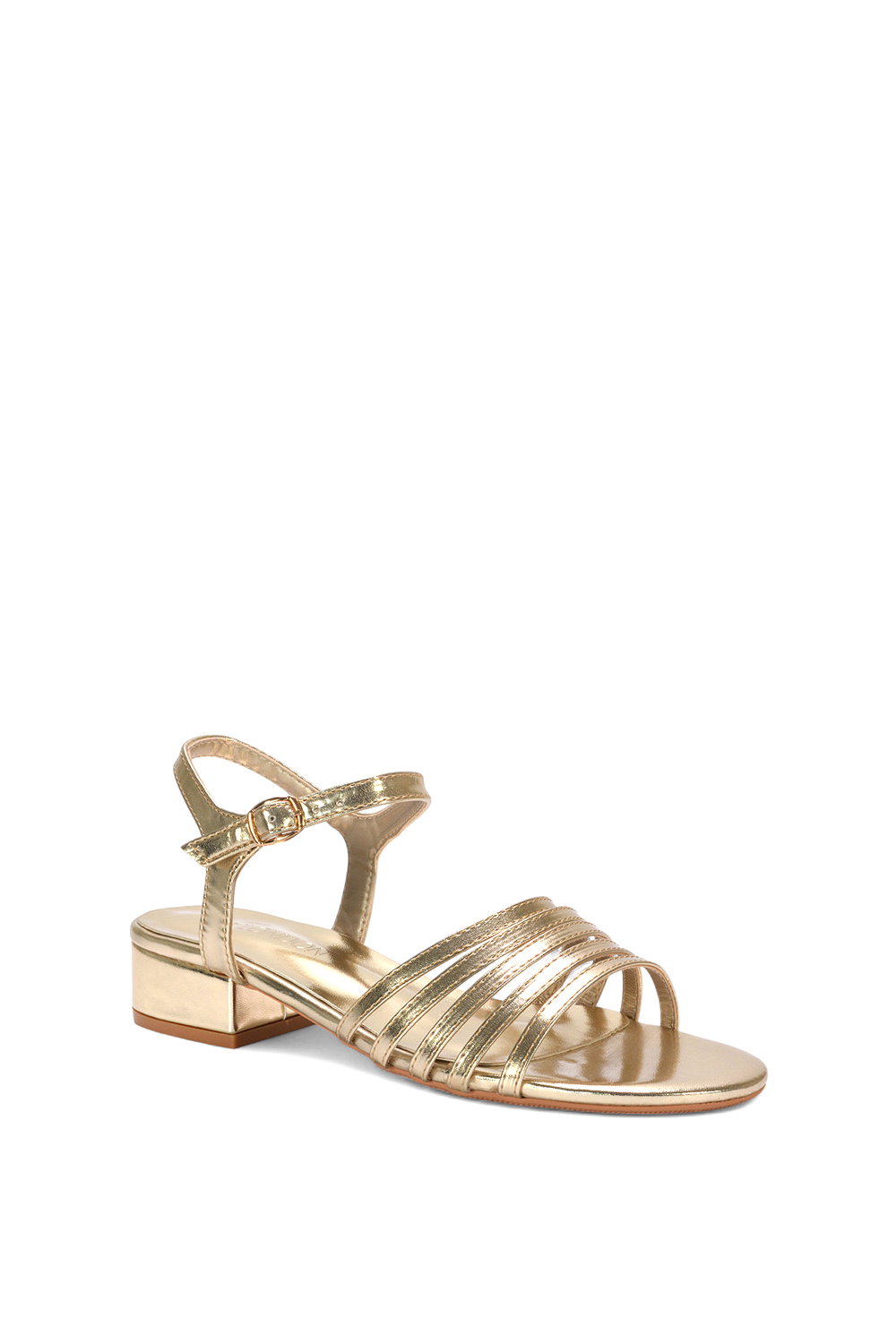 Gold 'Katie' Low Heel Open Toe Sandals With Ankle Strap, Image 2 of 5