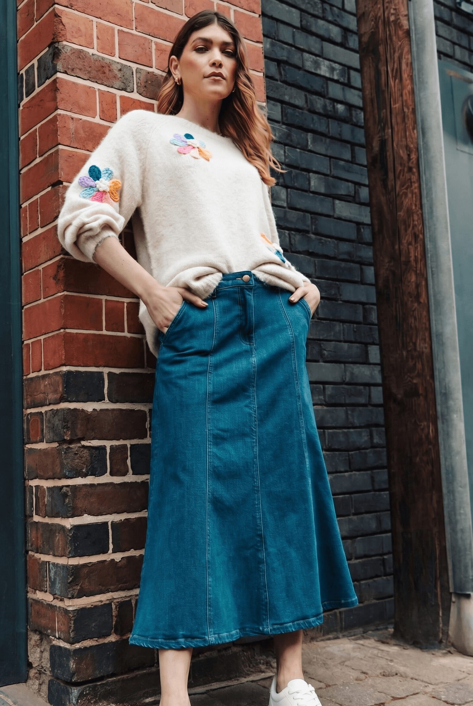 Ivory Floral Rainbow Knit Jumper, Image 1 of 8