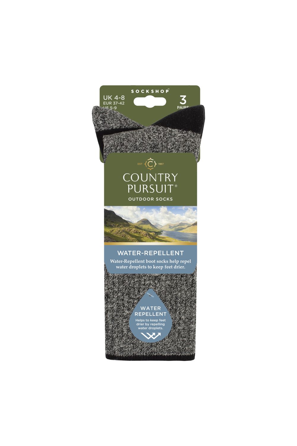 Grey 3 Pairs Water Repellent Hiking Socks, Image 2 of 3