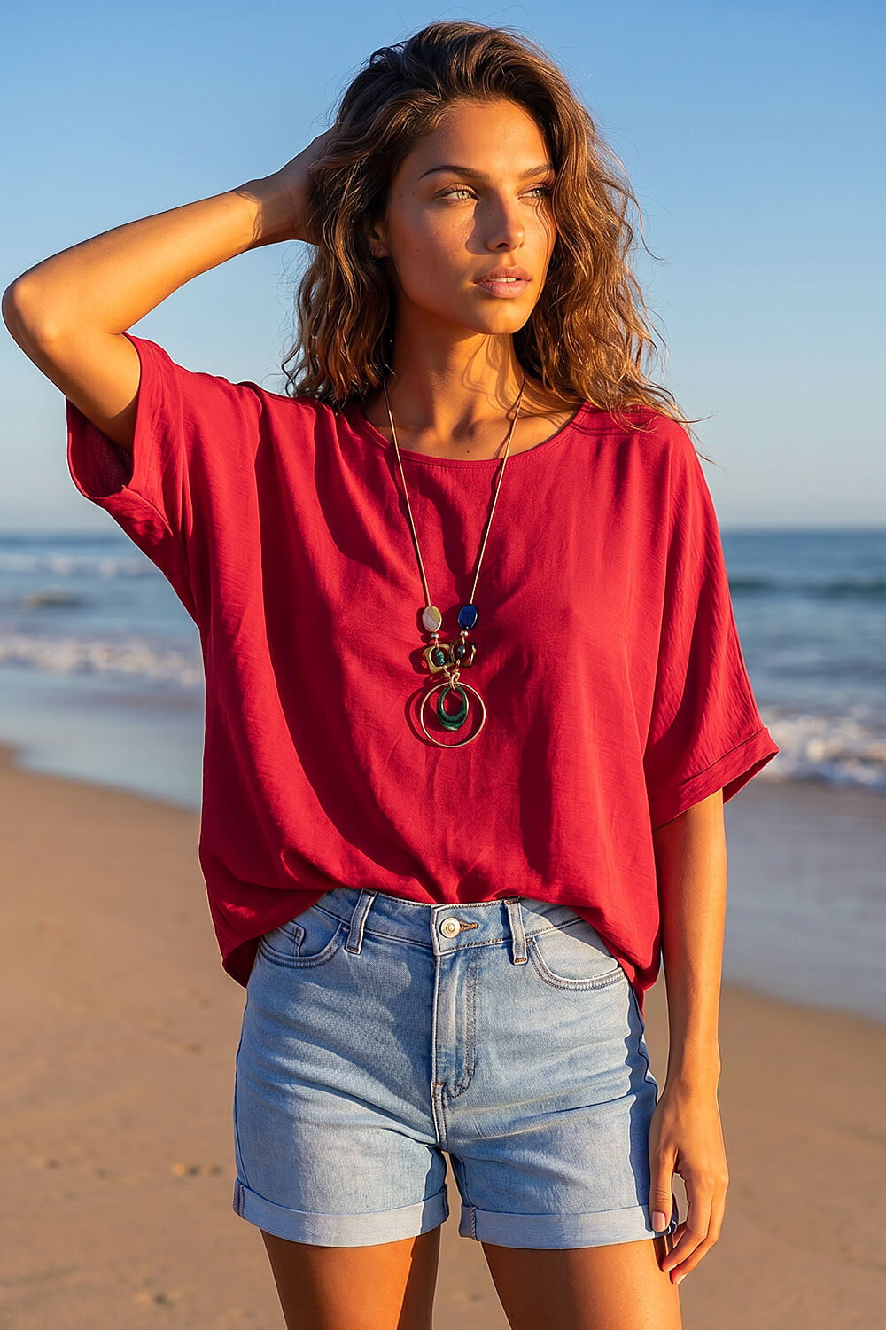 Wine Tunic Top with Necklace, Image 3 of 4