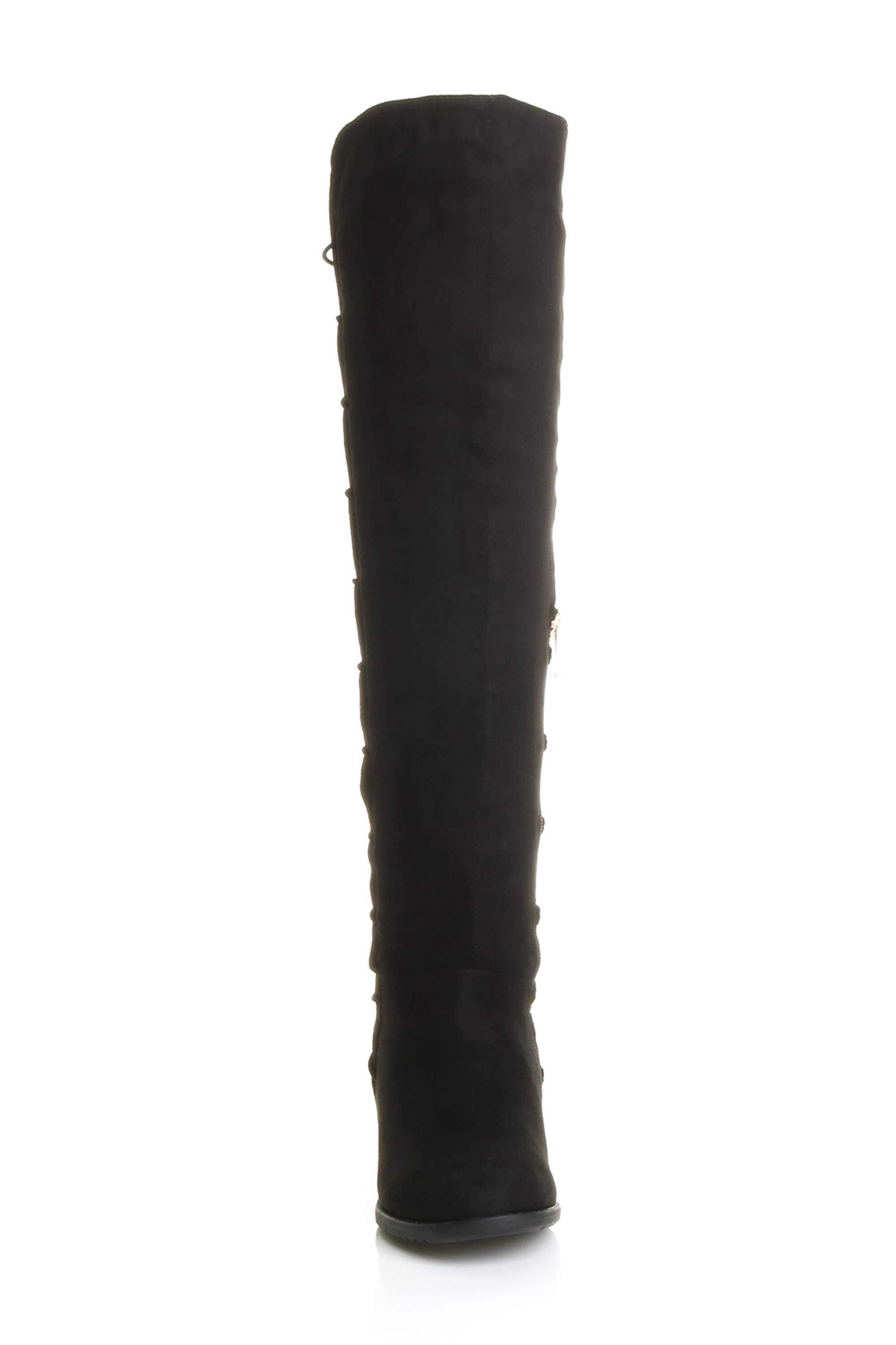 Black Elastic Tie Up Riding Knee High Boots, Image 6 of 6