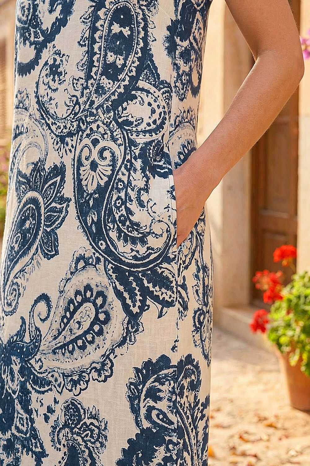 Navy  Paisley Print Midi Dress, Image 5 of 4