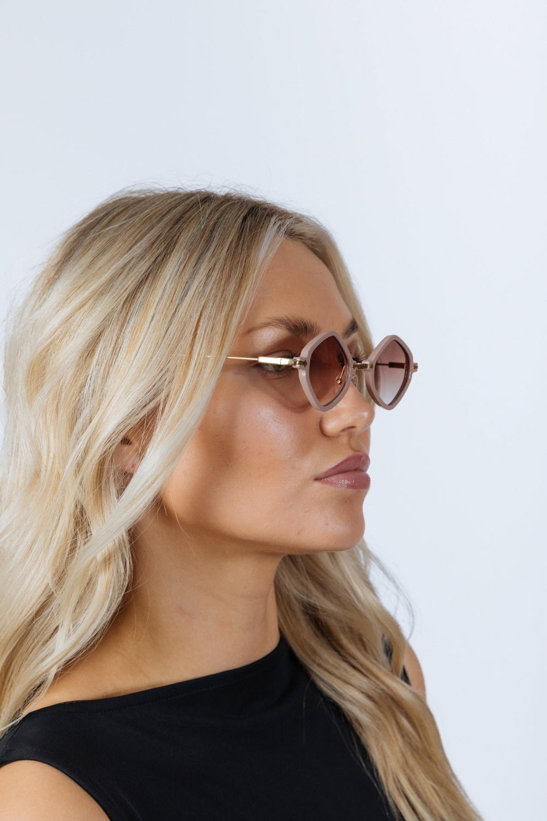Beige Diamond Shape Sunglasses in Nude, Image 6 of 6