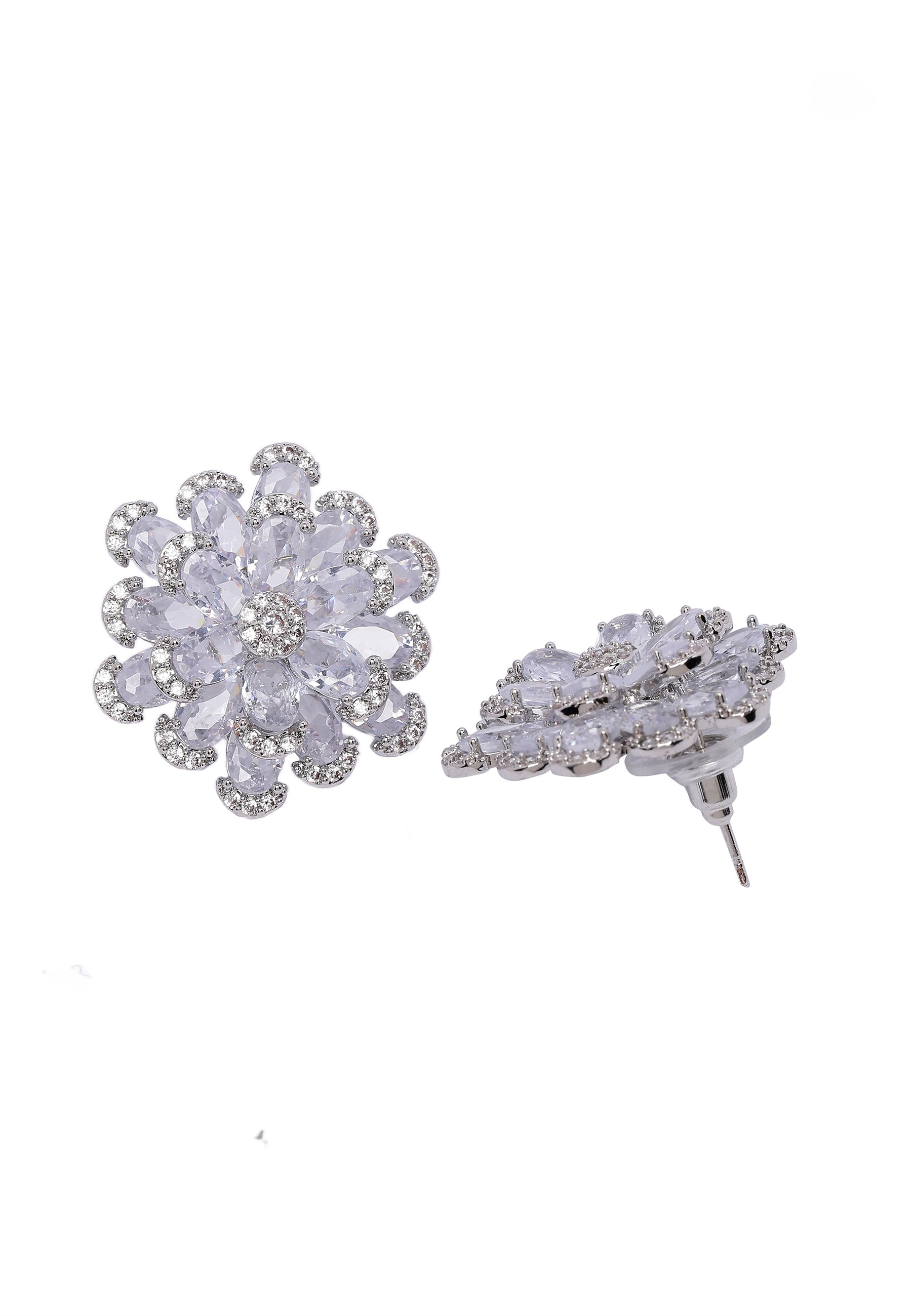 Silver Icy Blooming Stud Earrings, Image 3 of 5