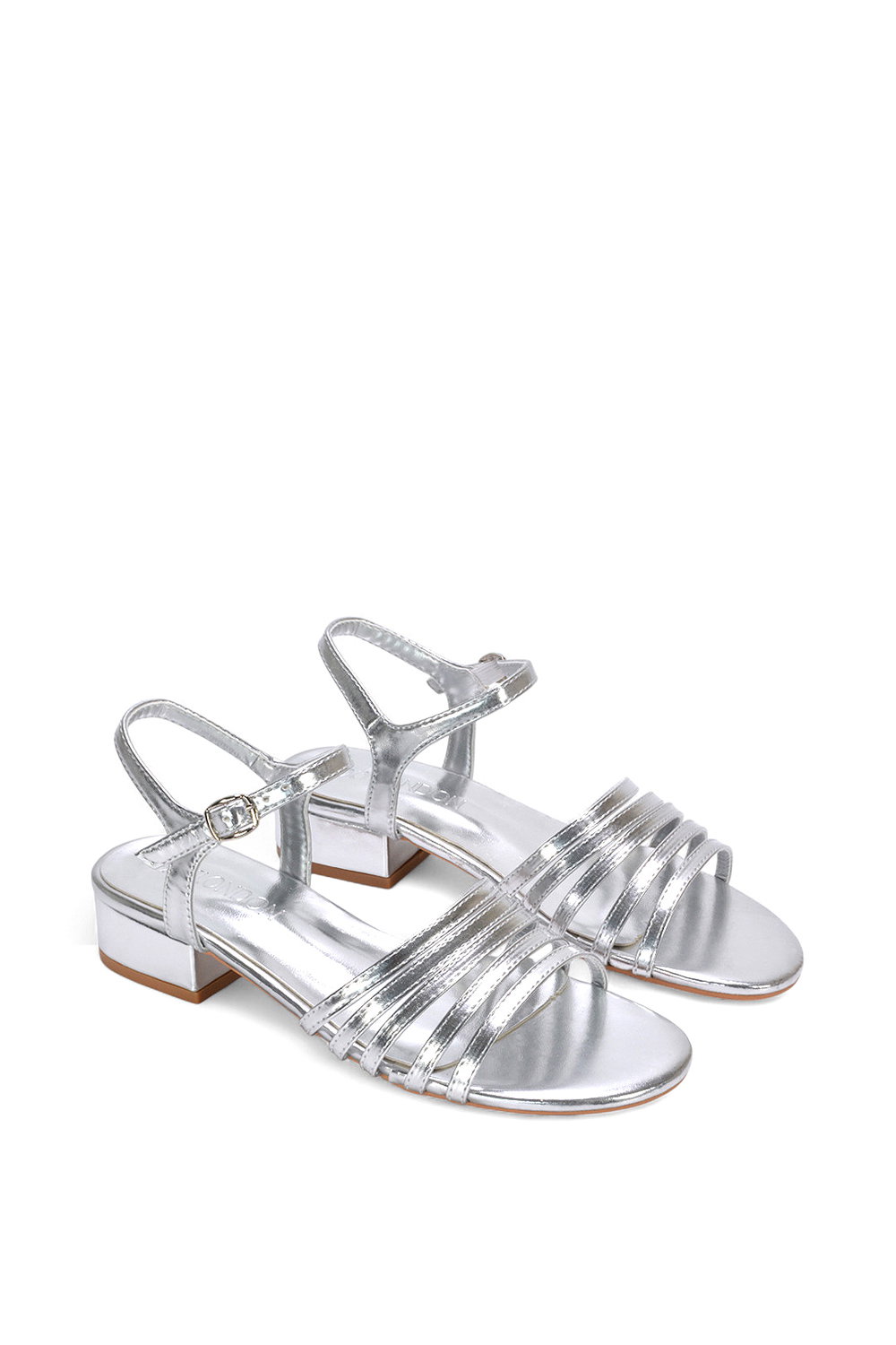 Silver 'Katie' Low Heel Open Toe Sandals With Ankle Strap, Image 5 of 5