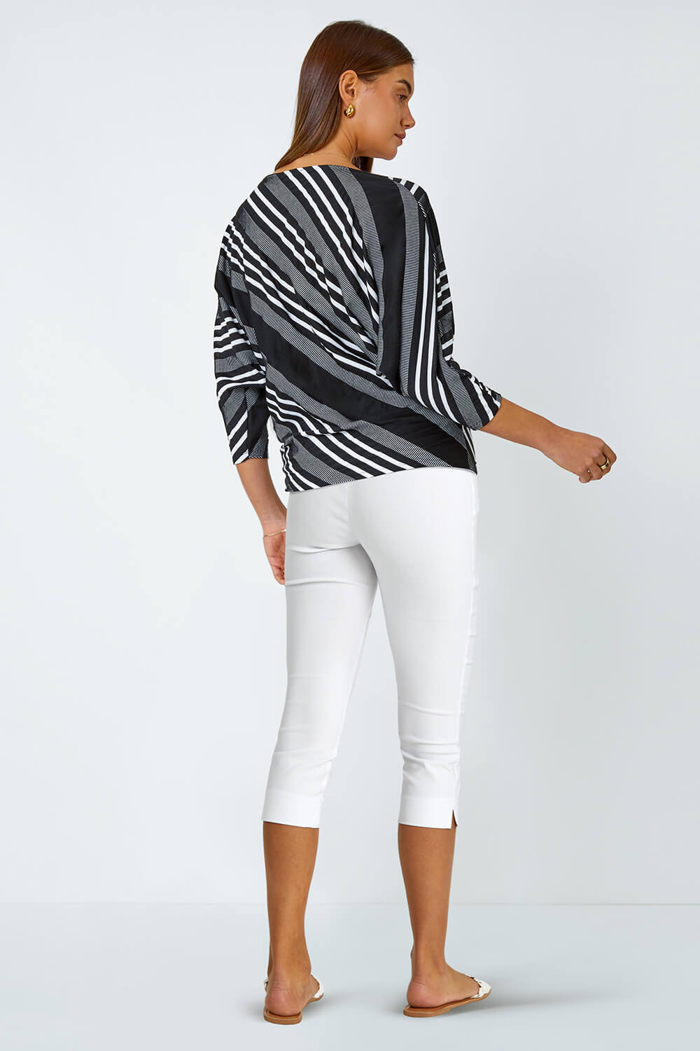 Black Relaxed Stripe Print Stretch Top, Image 4 of 5