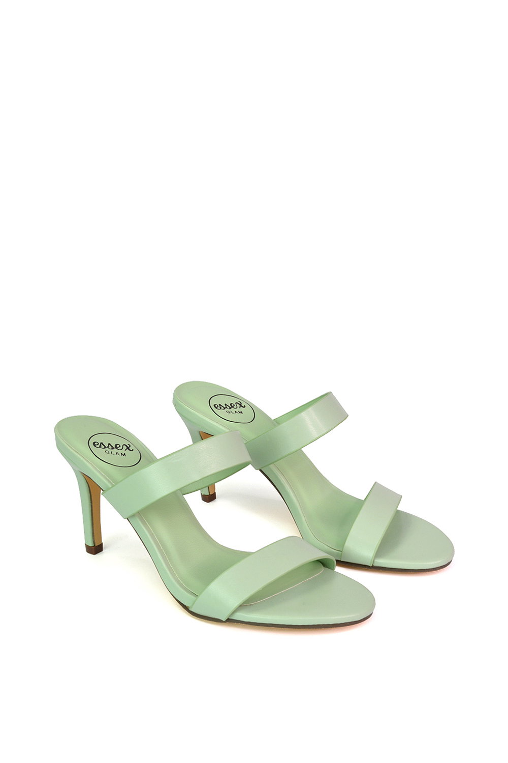 Green XY LONDON Green 'Wolf' Round Toe Double Strap Stiletto High Heel Mule Sandals, Image 4 of 5