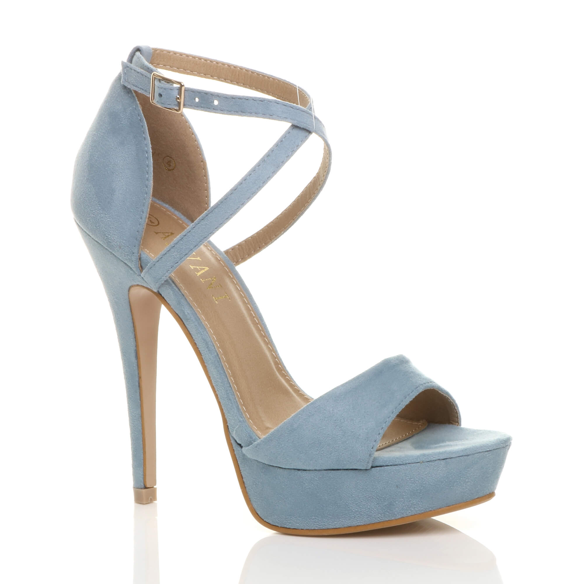 Purple High Heel Crossed Straps Platform Sandals