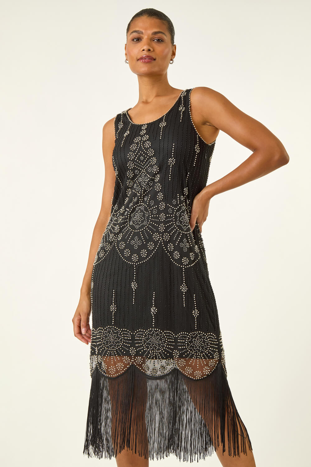 Black Embellished Flapper Dress | Roman UK