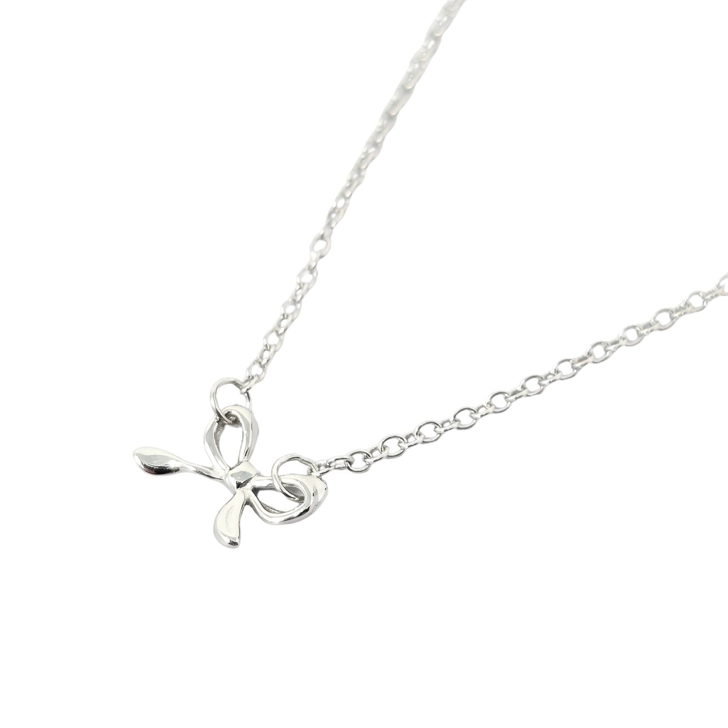 Silver Tiny Small Bow Tie Ribbon Sterling Silver Necklace, Image 1 of 1