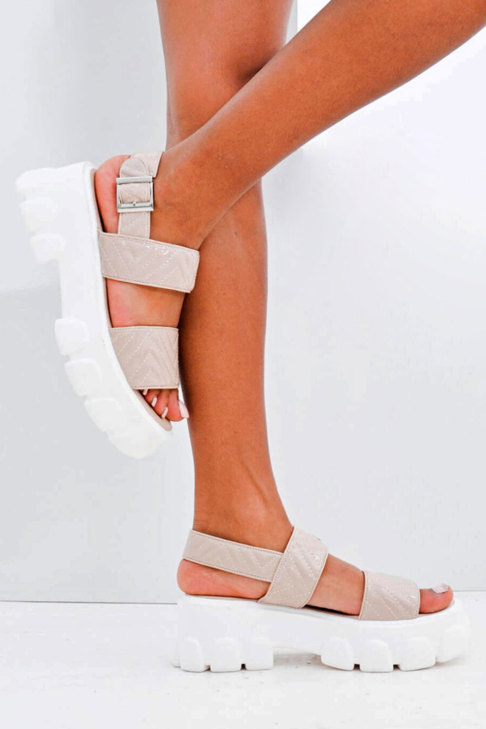 Natural Quilted Chunky Rigid Sandals, Image 4 of 4