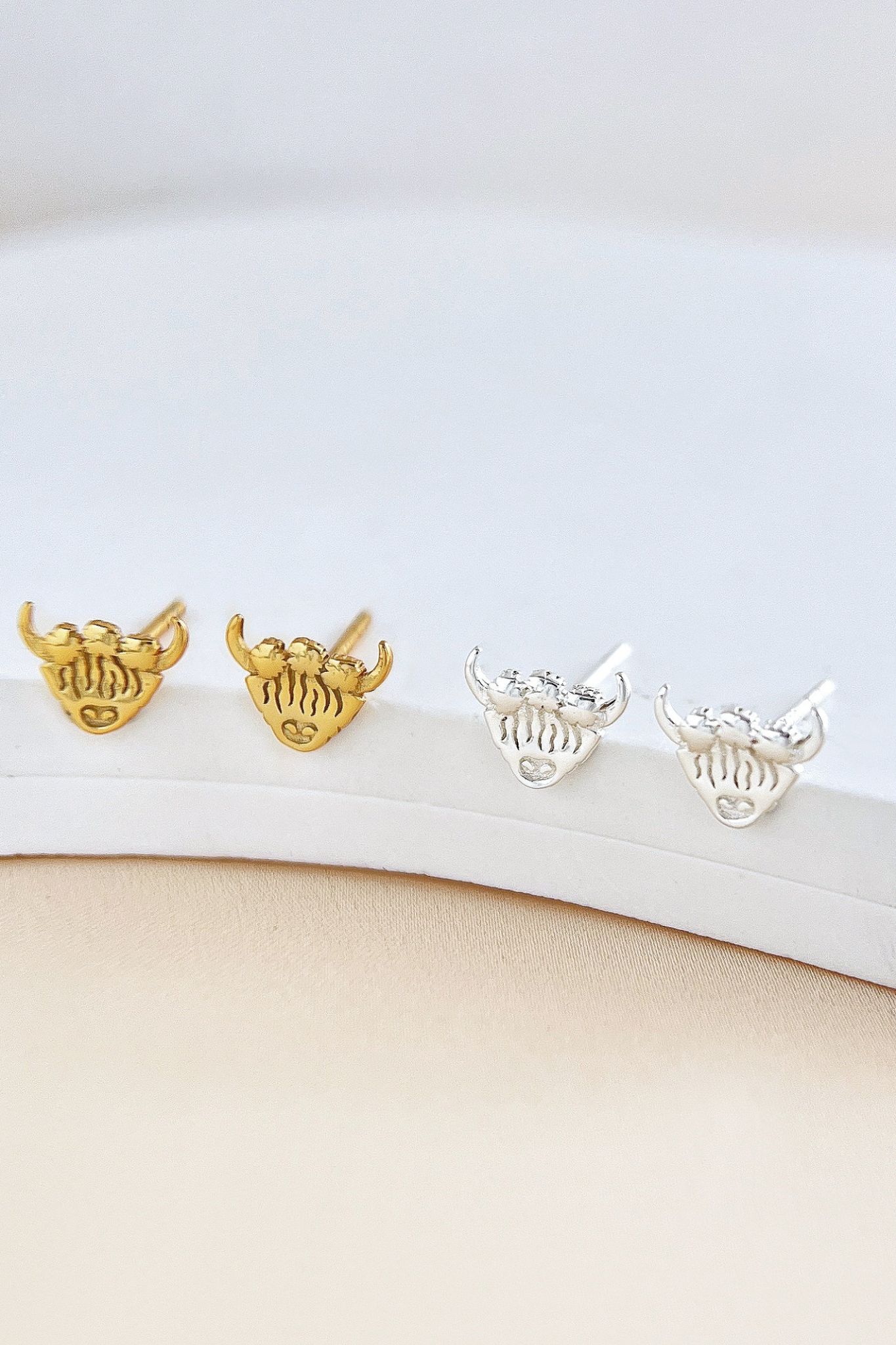 Silver Sterling Silver Highland Cow Crown Studs, Image 1 of 3