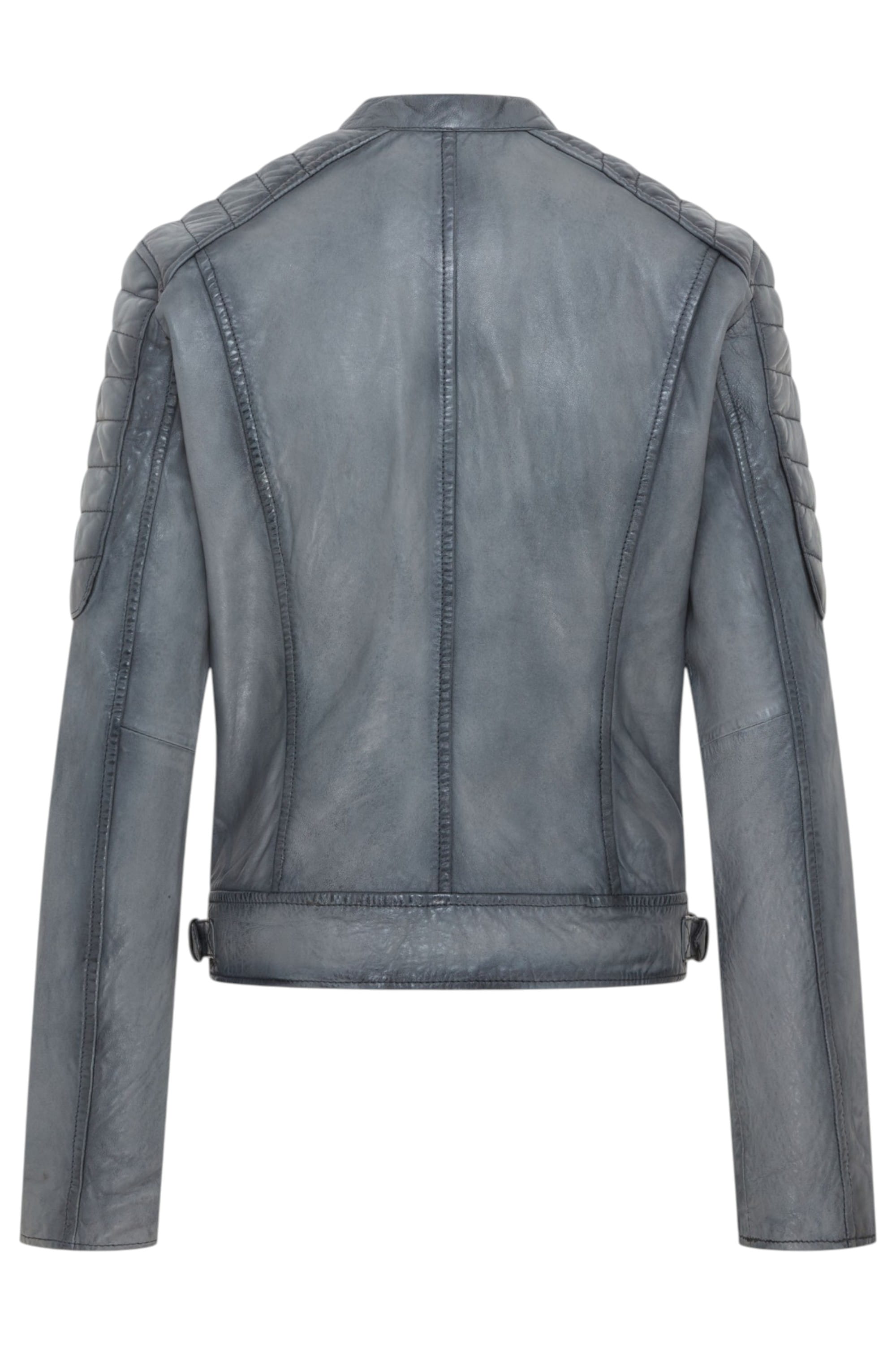 Grey Quilted Leather Biker Jacket-Horten, Image 4 of 6