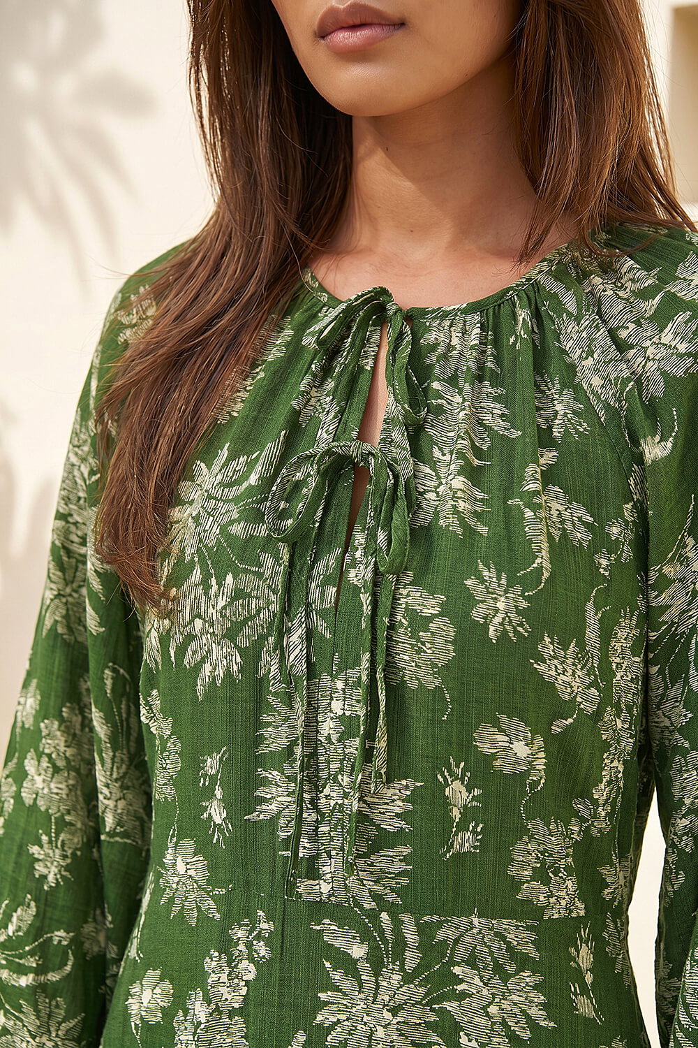 Green Floral Keyhole Tie Midi Dress, Image 5 of 4