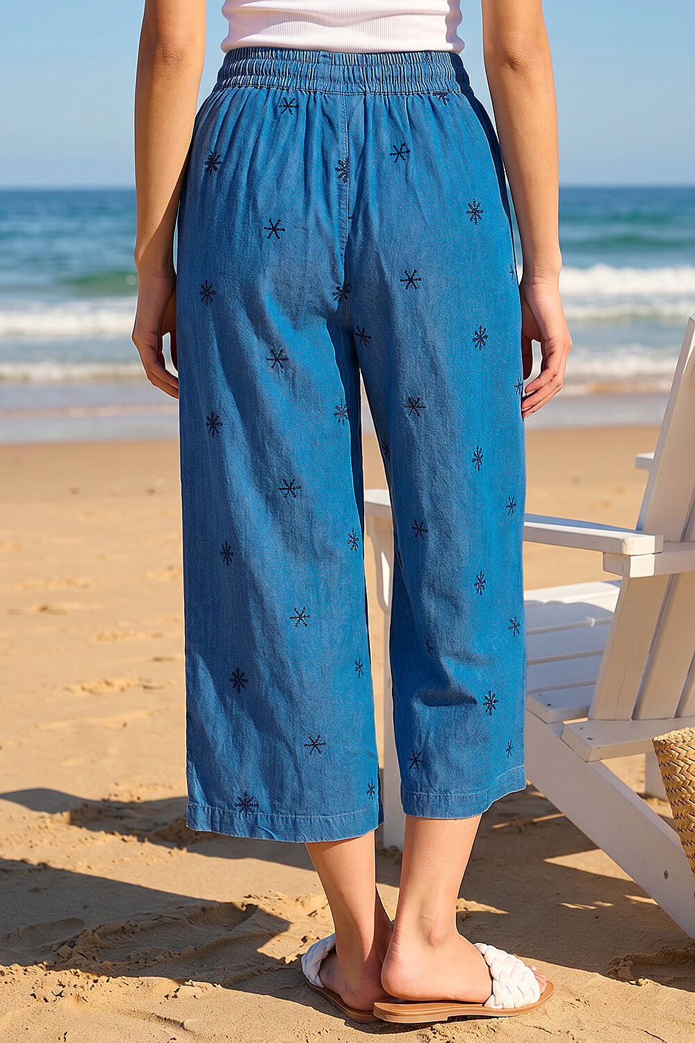Denim Petite Embroidered Trousers, Image 4 of 4
