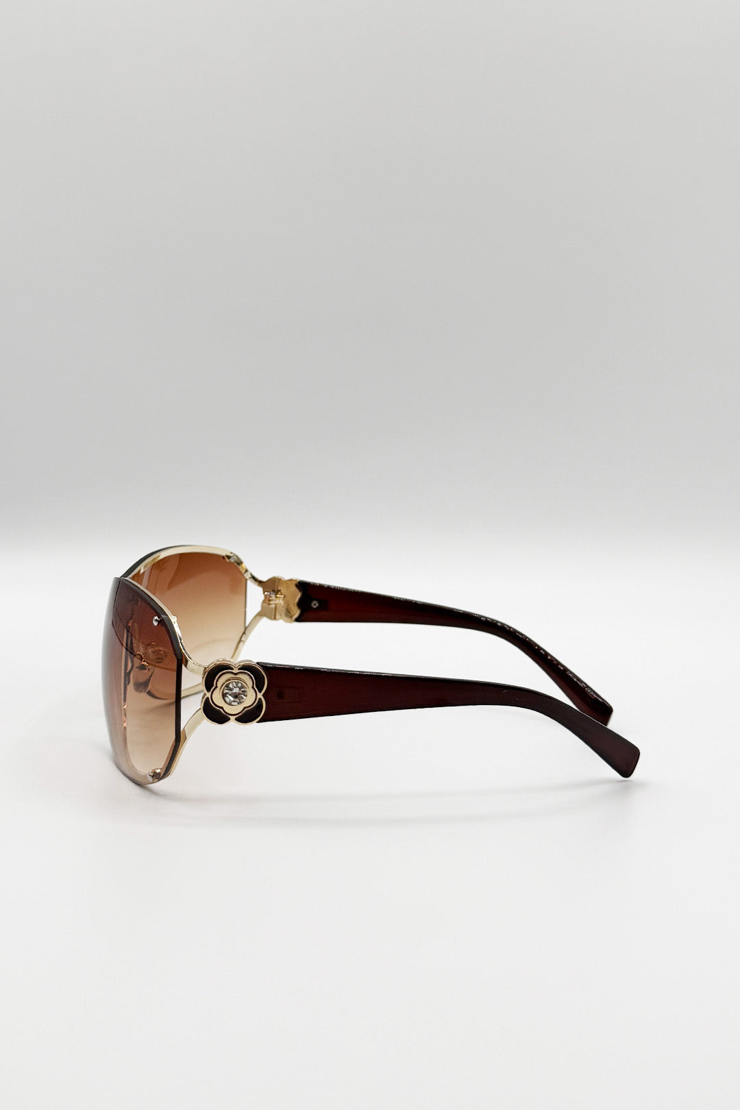 Brown SVNX Brown Vintage Rose Wrap Around Sunglasses In Brown, Image 5 of 6