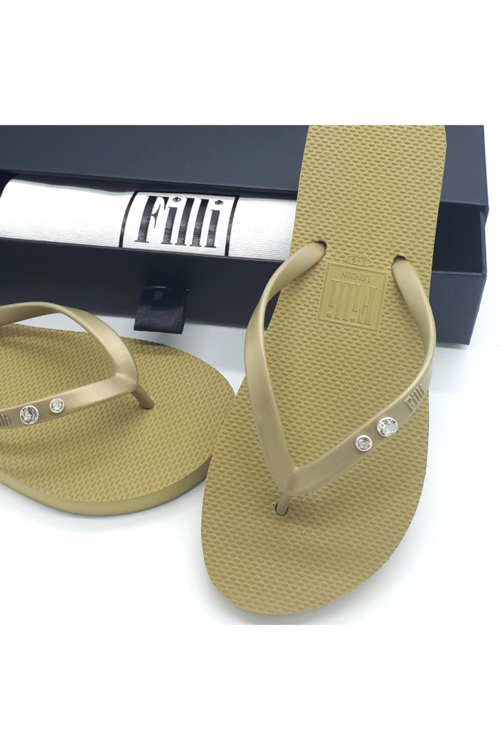 Gold Filli London Gold Crystal Diamond Luxury Flip Flops, Image 1 of 3