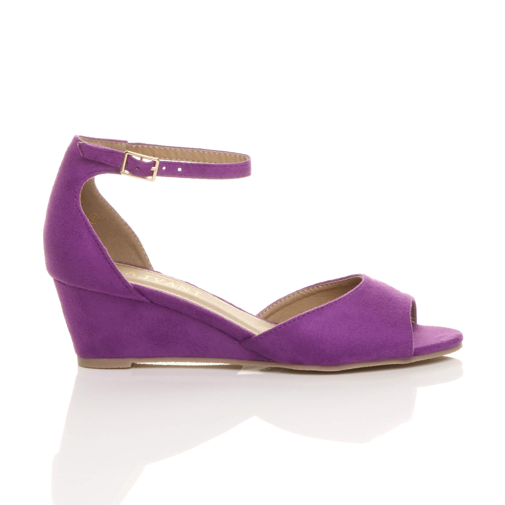 Purple AJVANI Purple Mid Wedge Heel Ankle Strap Sandals, Image 2 of 6