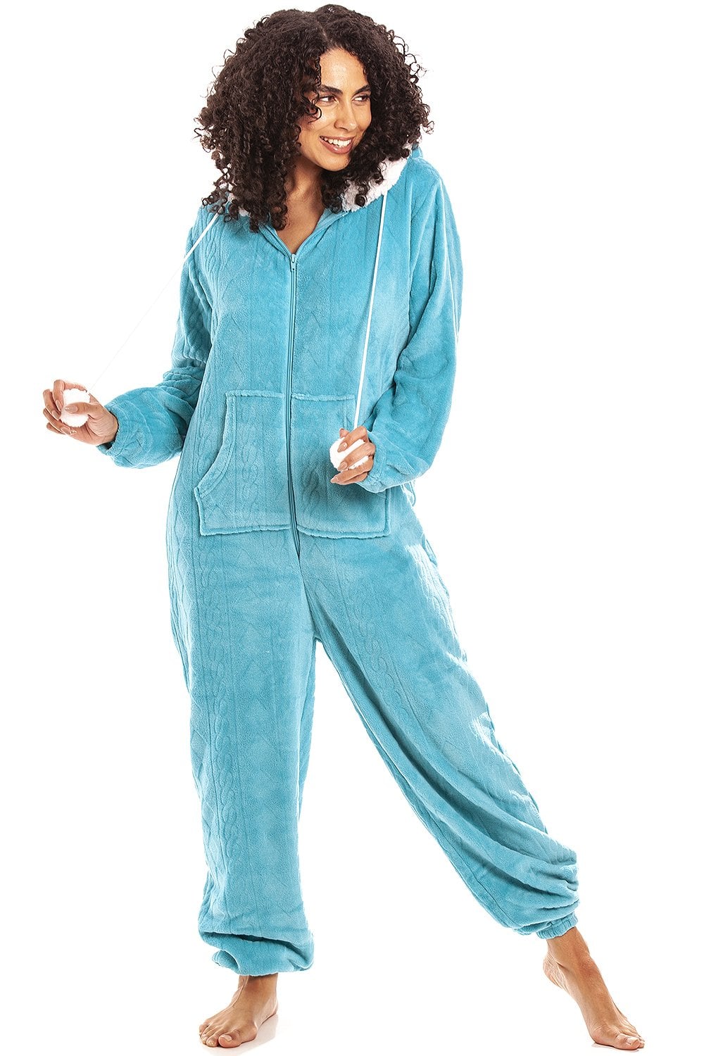 Light Blue Camille Lingerie Light Blue Supersoft Hooded Onesie, Image 4 of 6
