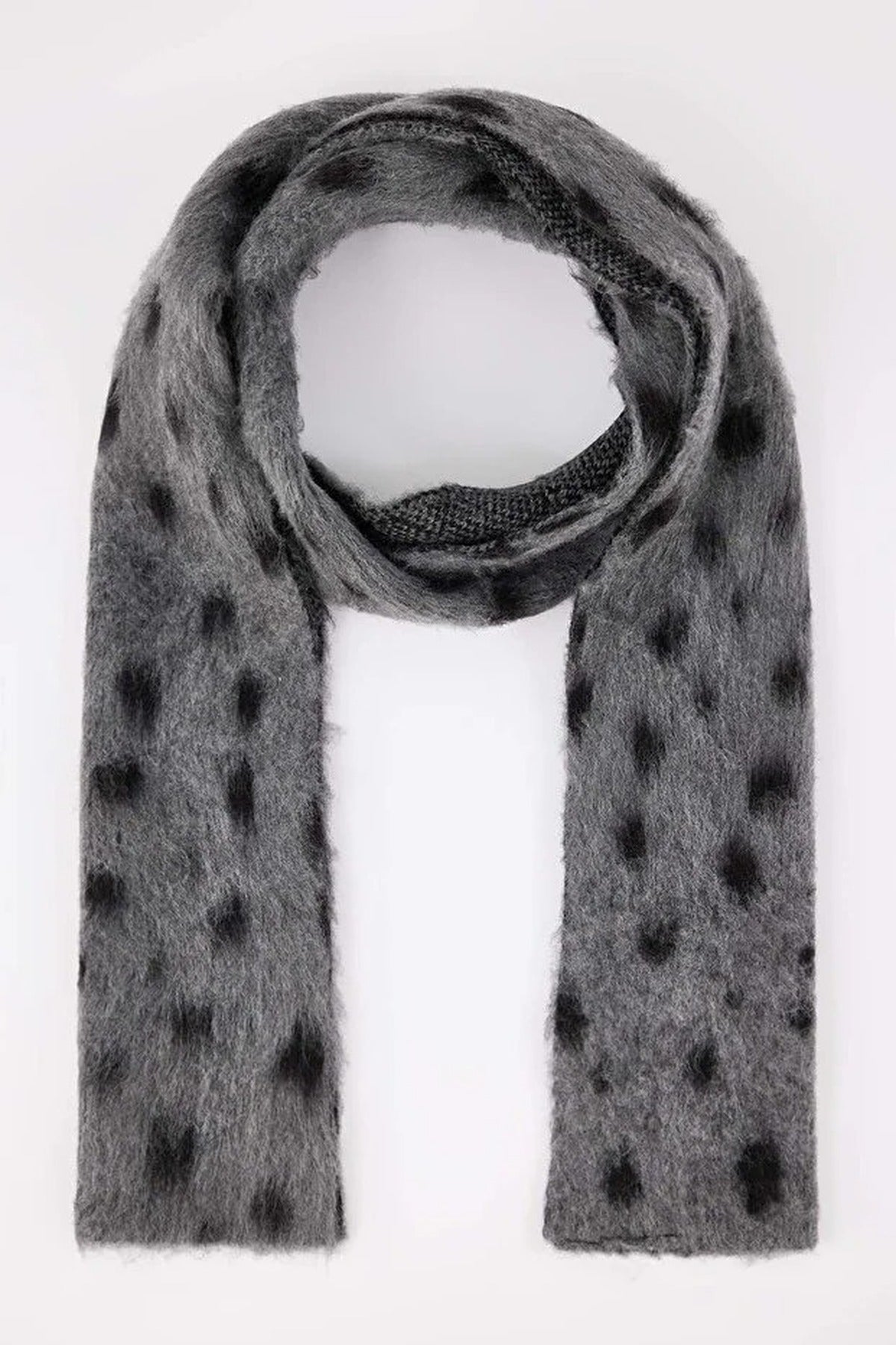 Grey Leopard Print Brushed Knit Soft Winter Scarf, Image 2 of 4