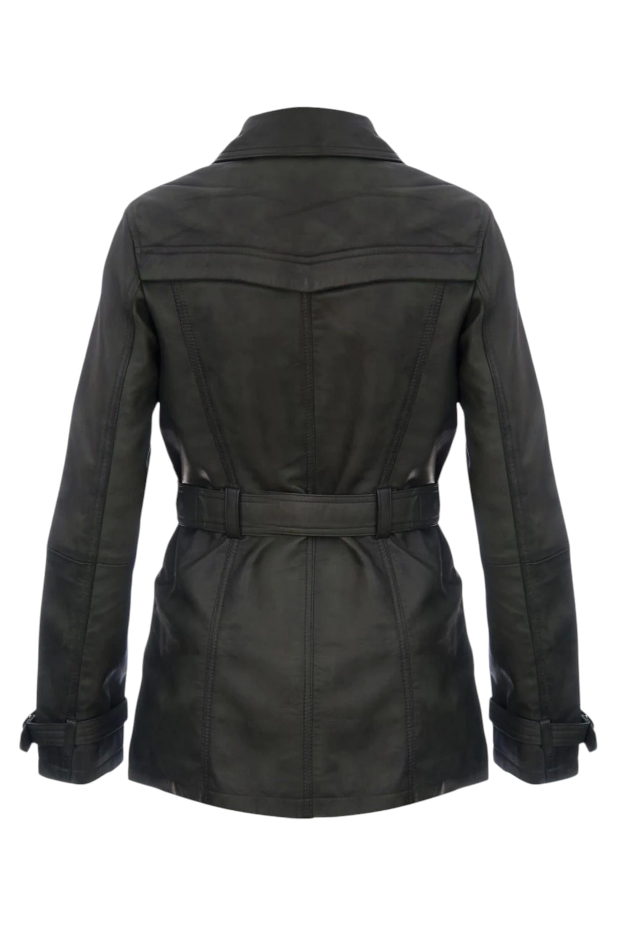 Green Womens Nappa Leather Trench Coat-Mosul, Image 3 of 4