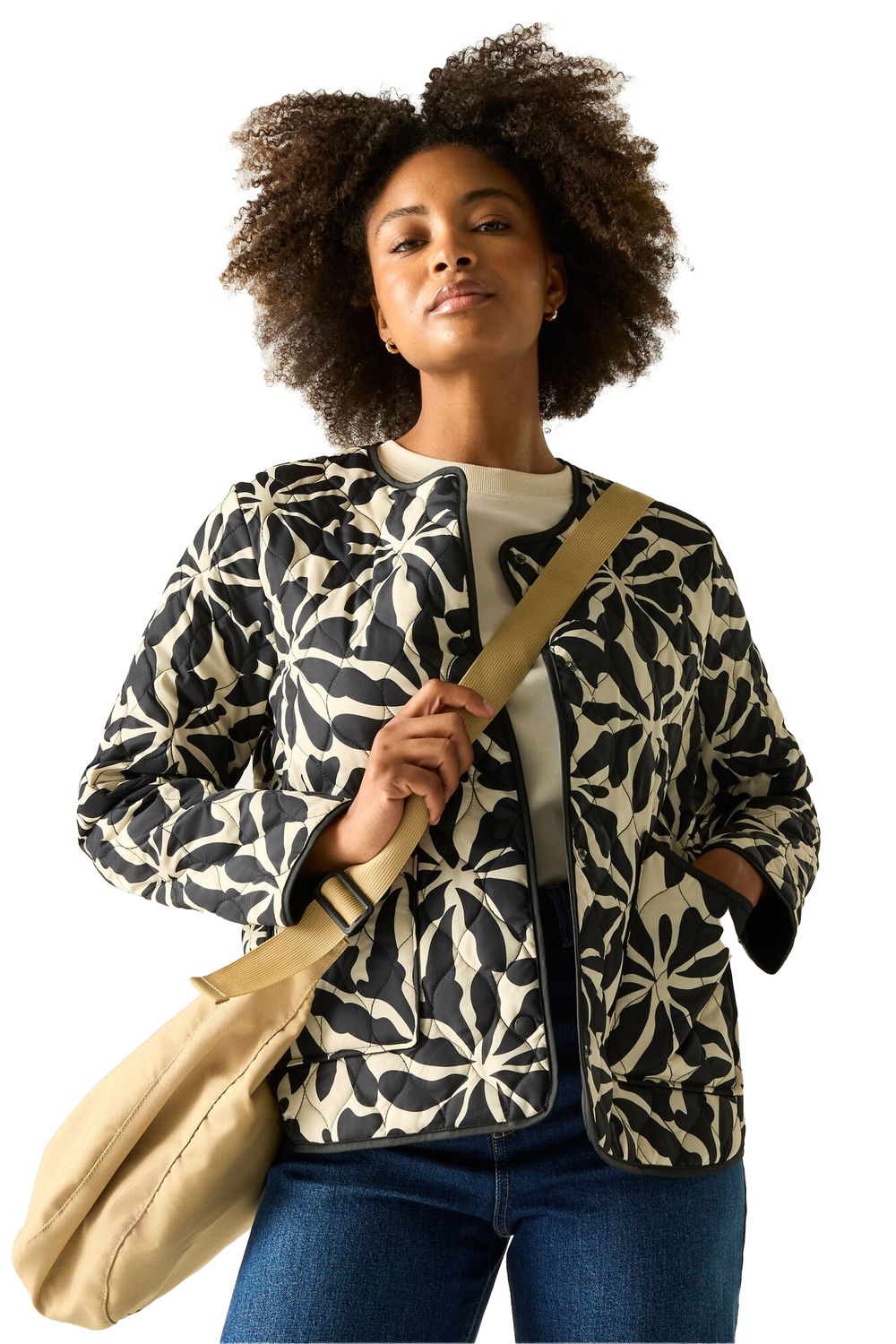 Beige Mira Abstract Floral Padded Jacket, Image 4 of 5