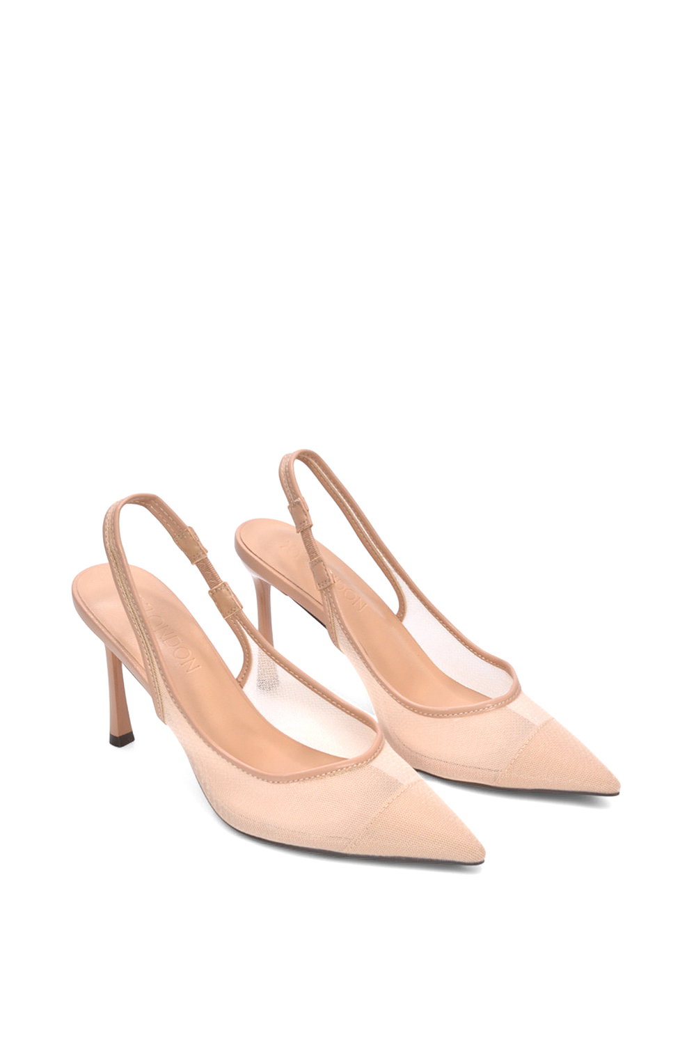 Beige 'Caroline' Pointed Toe Mesh Slingback Court Shoe Heels, Image 5 of 5