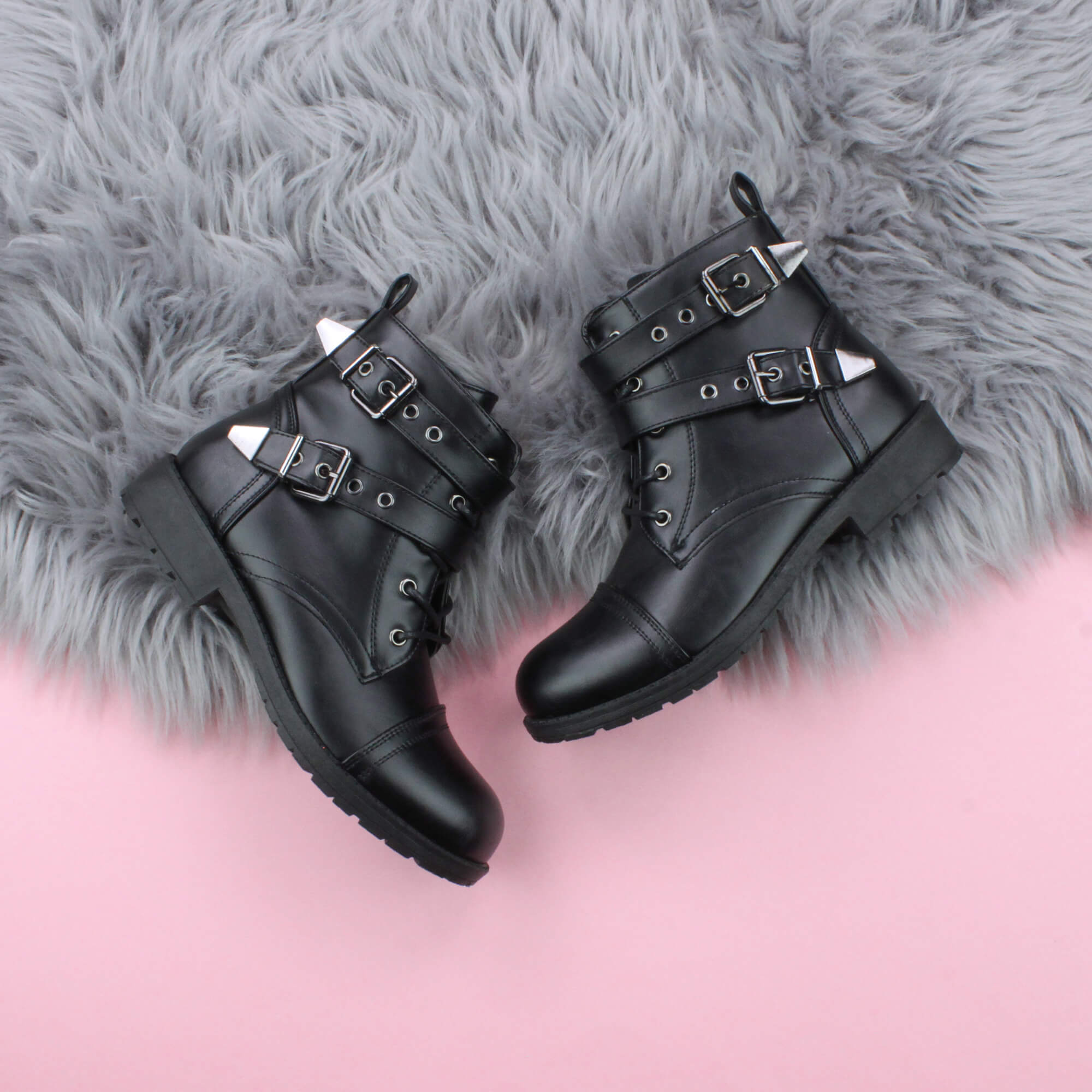 Black Low Heel Biker Ankle Boots, Image 4 of 6