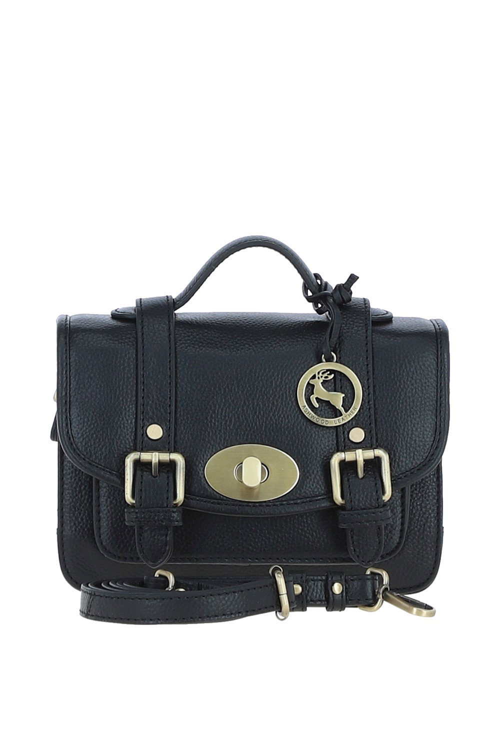 Black Stylish Real Leather Medium Satchel Bag, Image 1 of 4