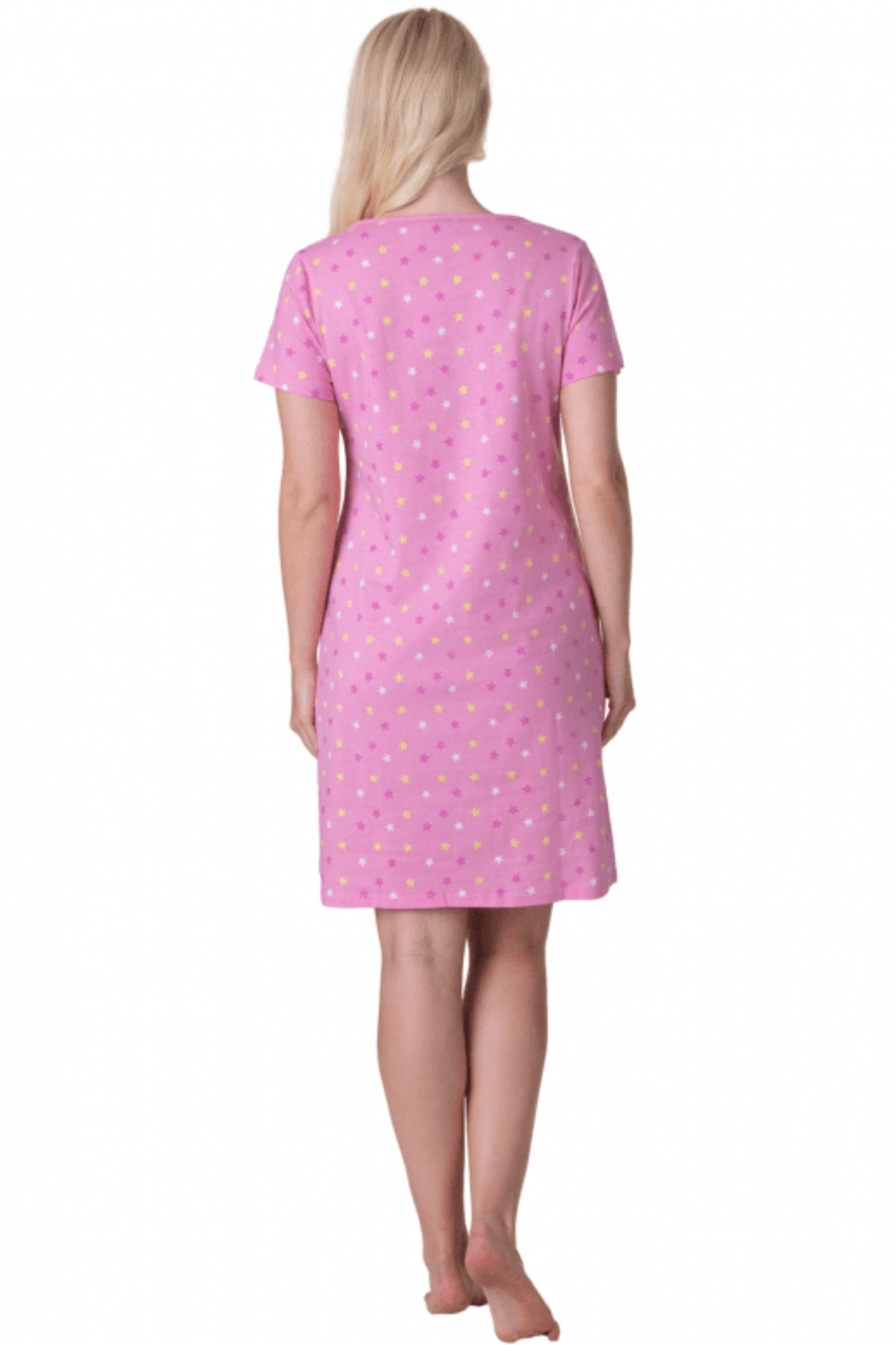 Pink Multicoloured Star Print Cotton Nightshirt, Image 3 of 5