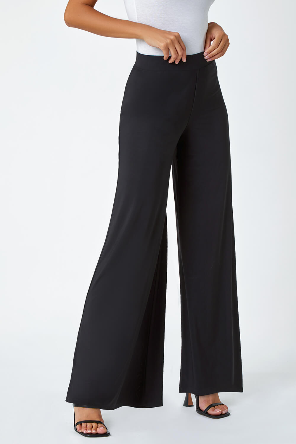 Black Super Wide Leg Stretch Trouser, Image 5 of 5