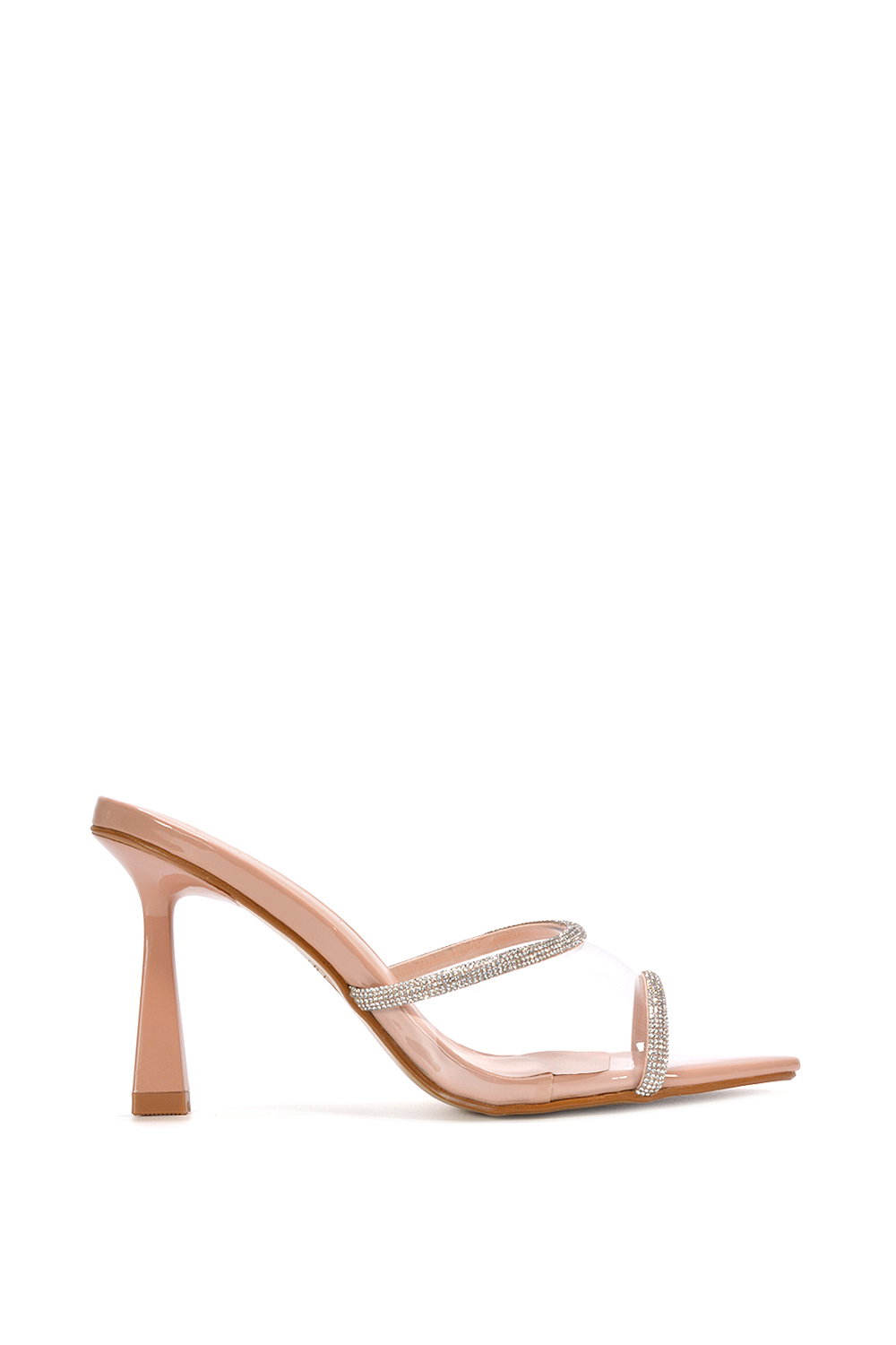 Black 'Ava' Perspex High Heel Mules With Crystal Detail