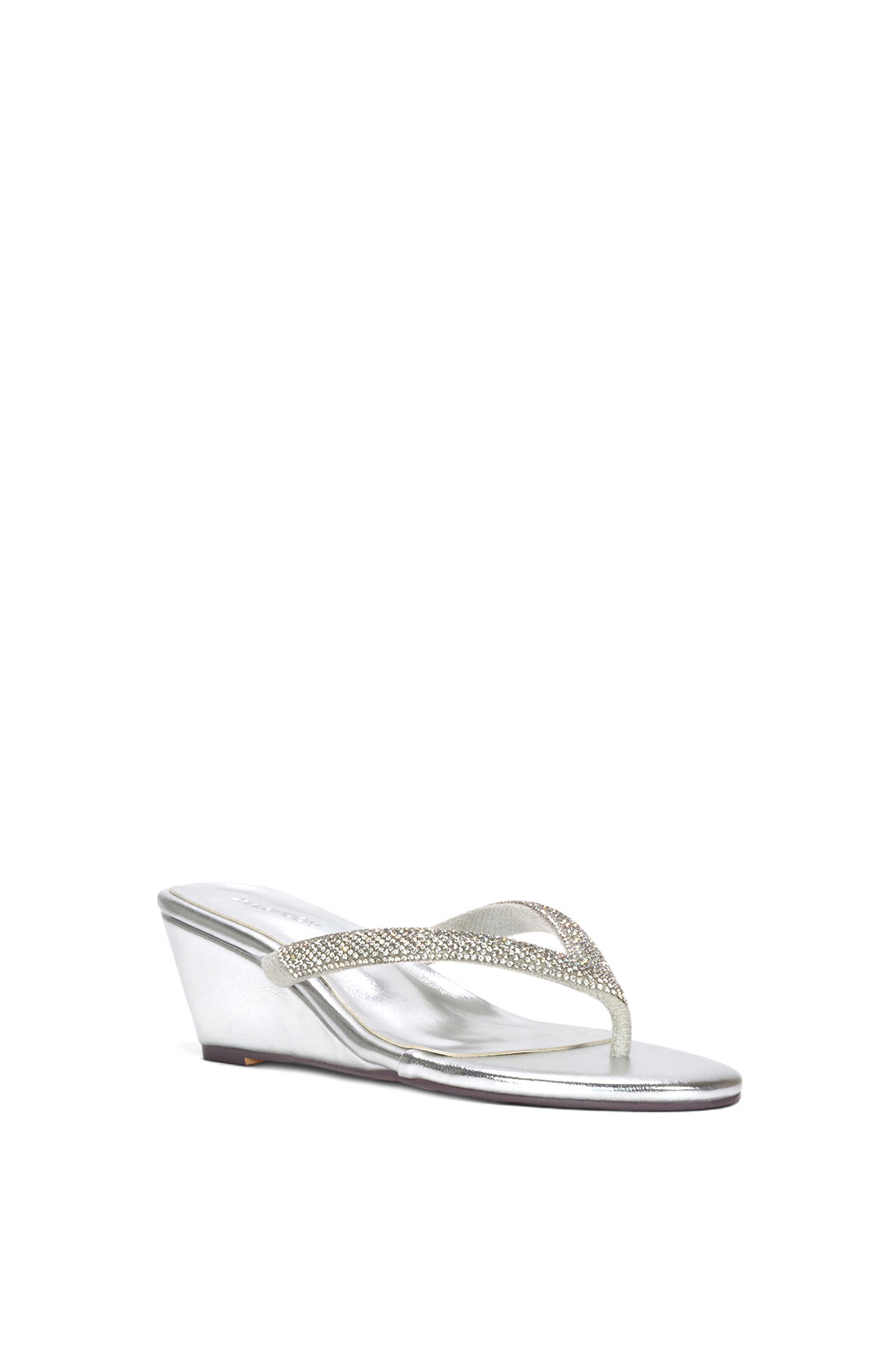 Silver 'Nina' Wedge Heel Sandal Mules With Diamante Thong Strap, Image 2 of 6