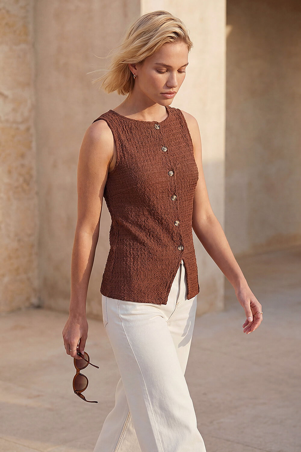 Chocolate Buttoned Stretch Blouse , Image 3 of 4