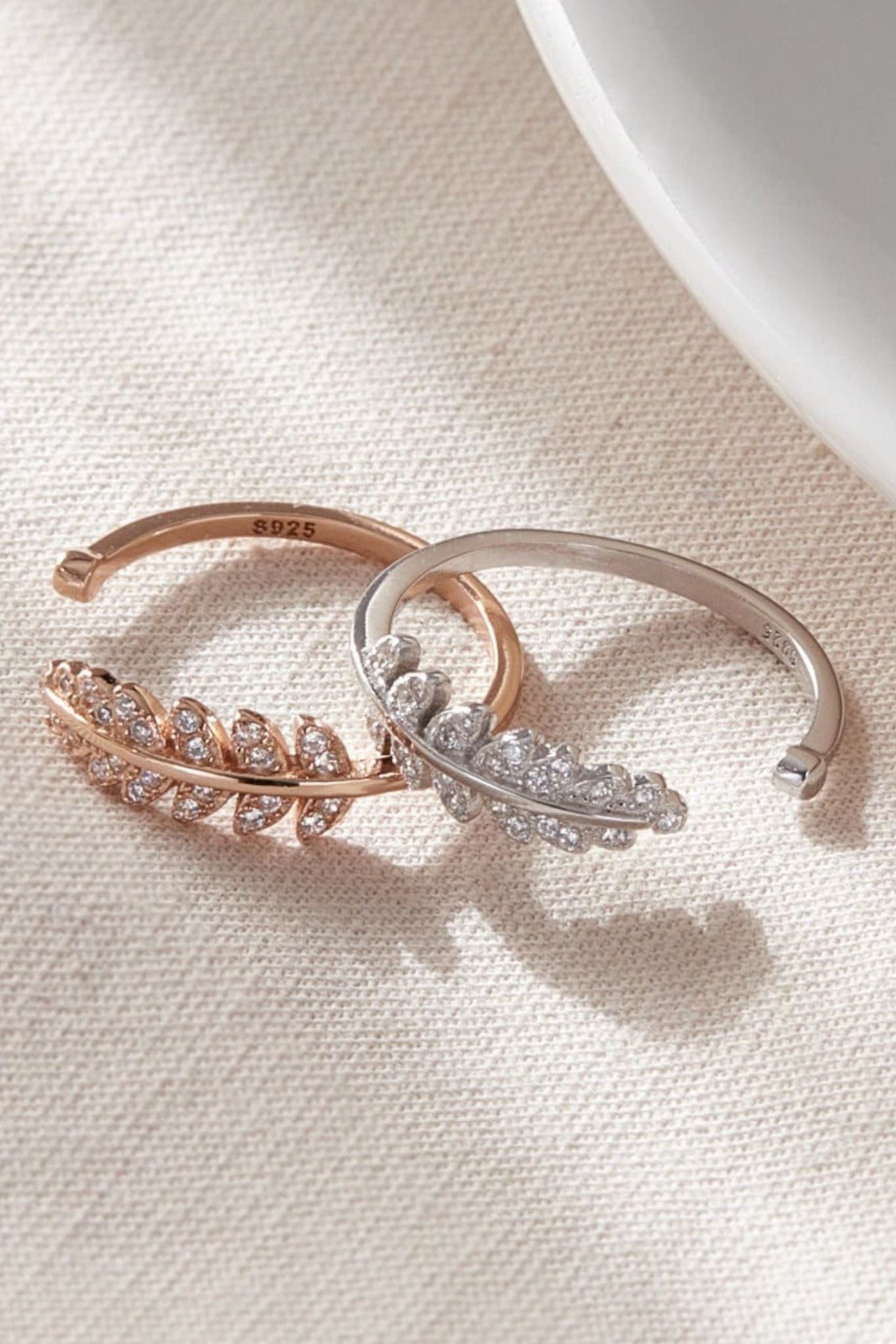 Rose Gold Mia Gioielli Rose Gold Sterling Silver CZ Adjustable Leaf Ring, Image 1 of 3