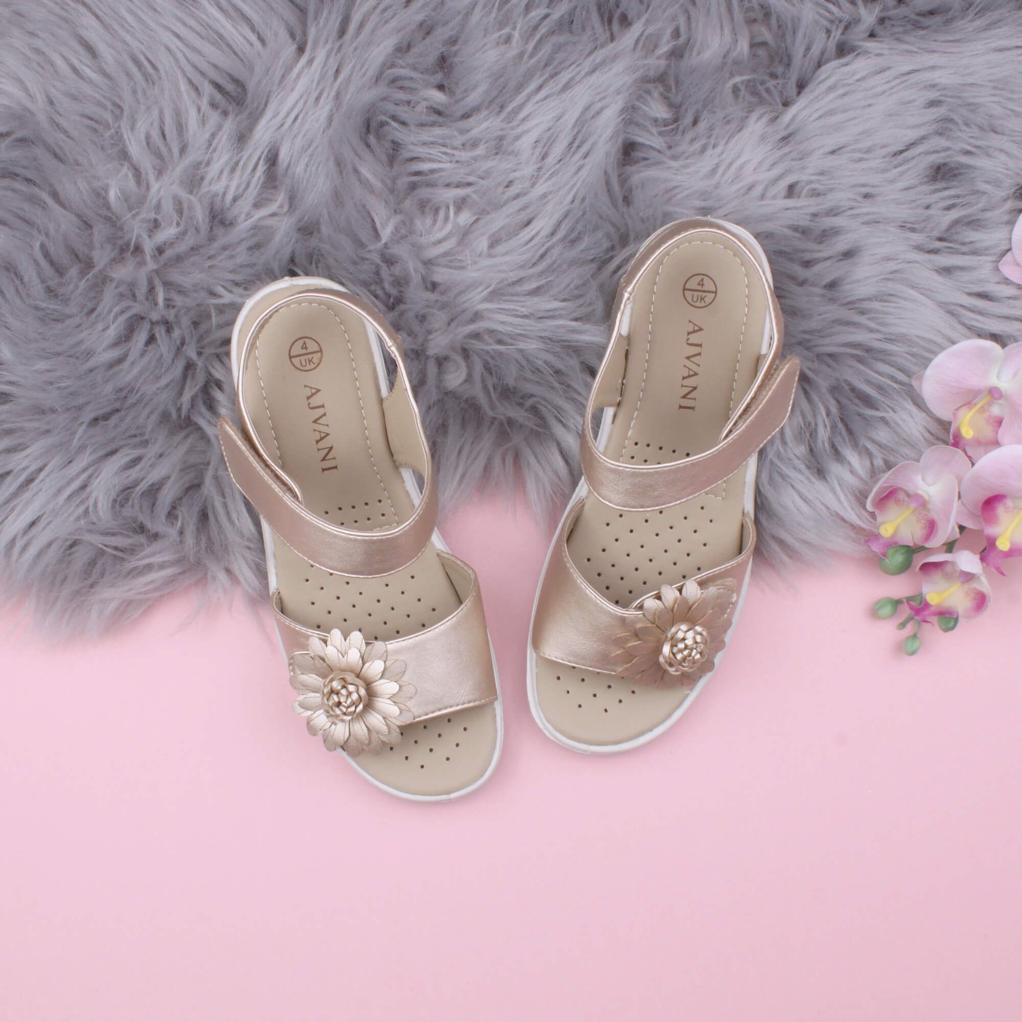 Gold AJVANI Gold Comfort Touch Close Sandals, Image 4 of 6