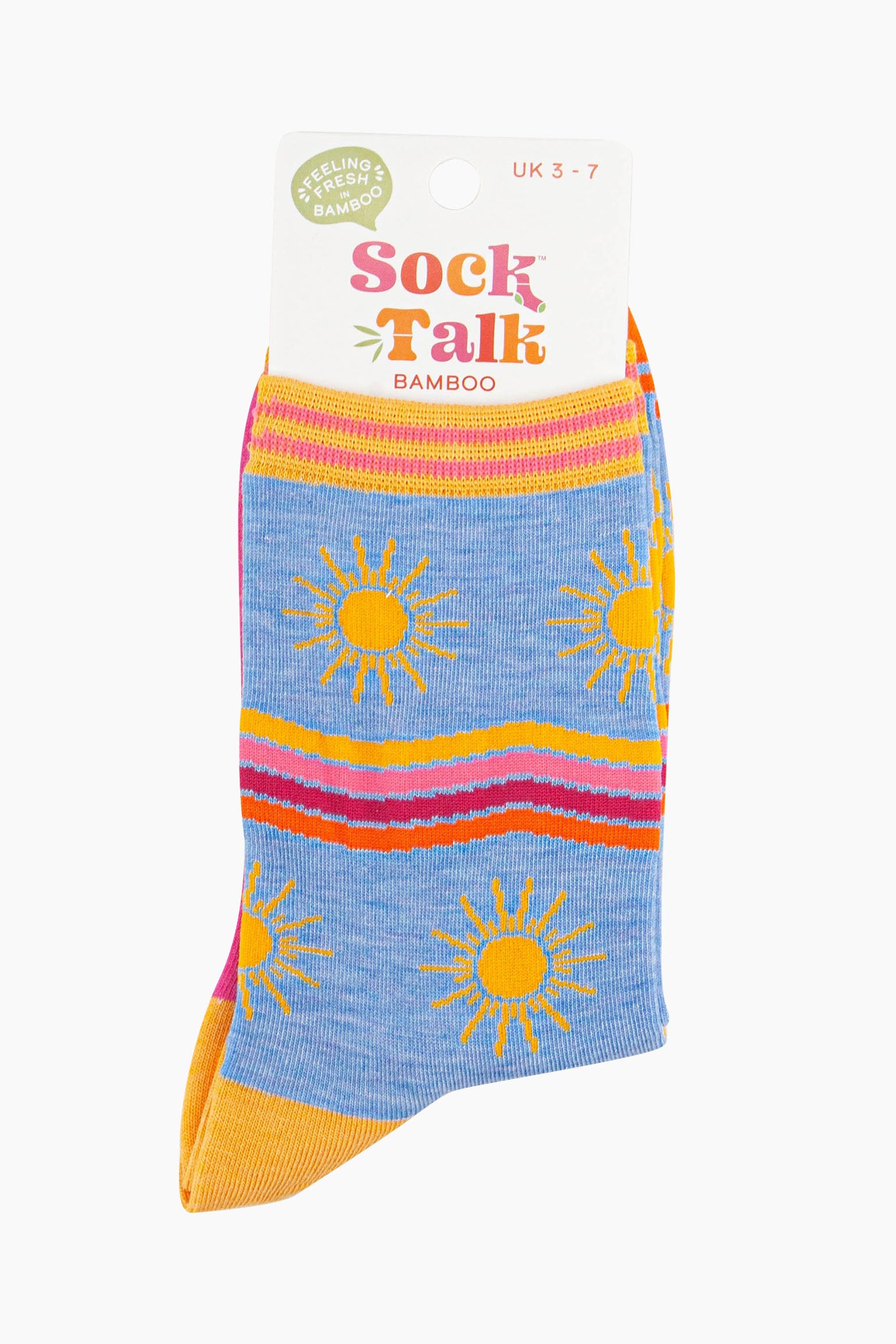 Blue Sunshine Waves Striped Bamboo Socks - Blue, Image 4 of 4