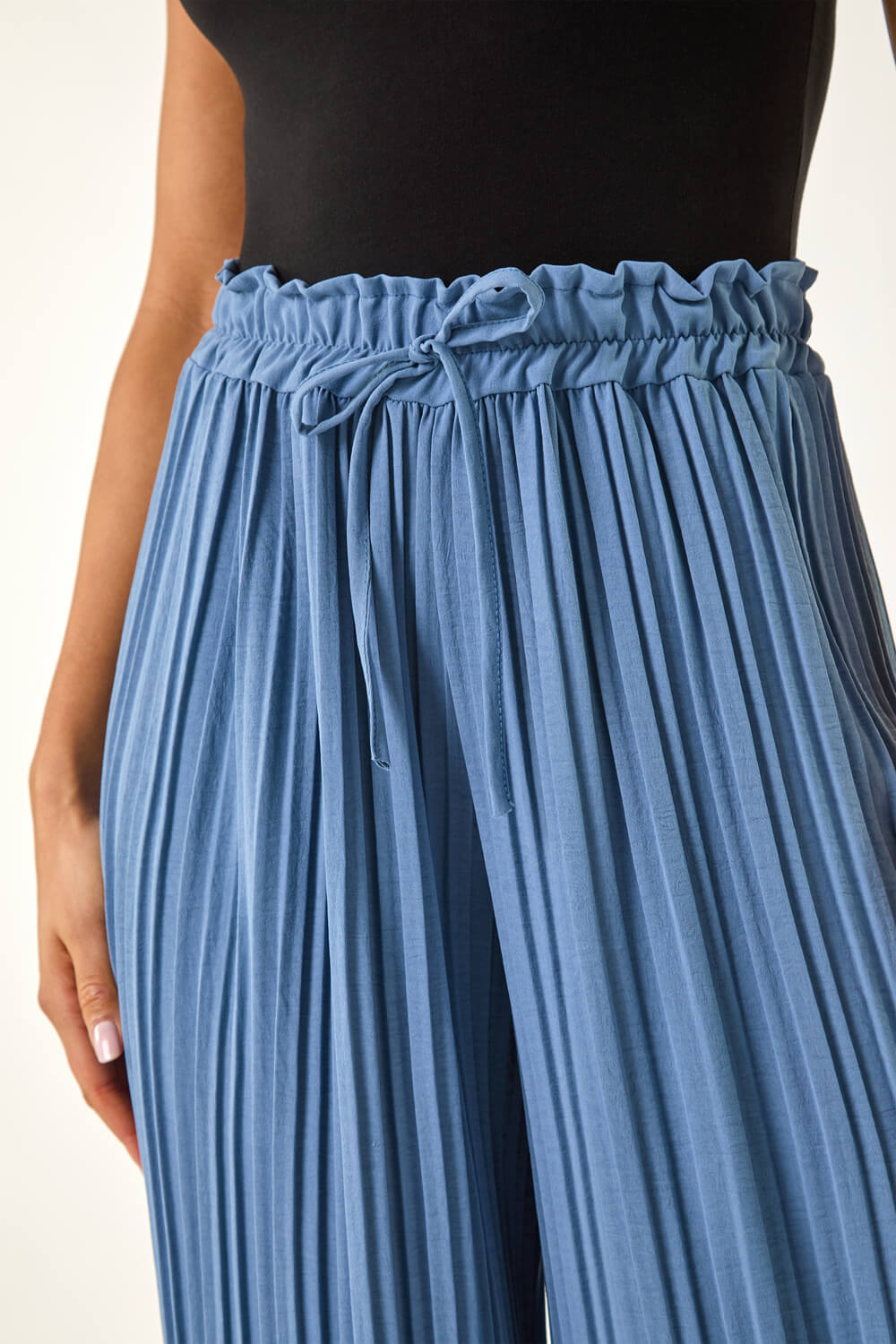 Denim Pleated Wide Leg Stretch Culottes, Image 6 of 5