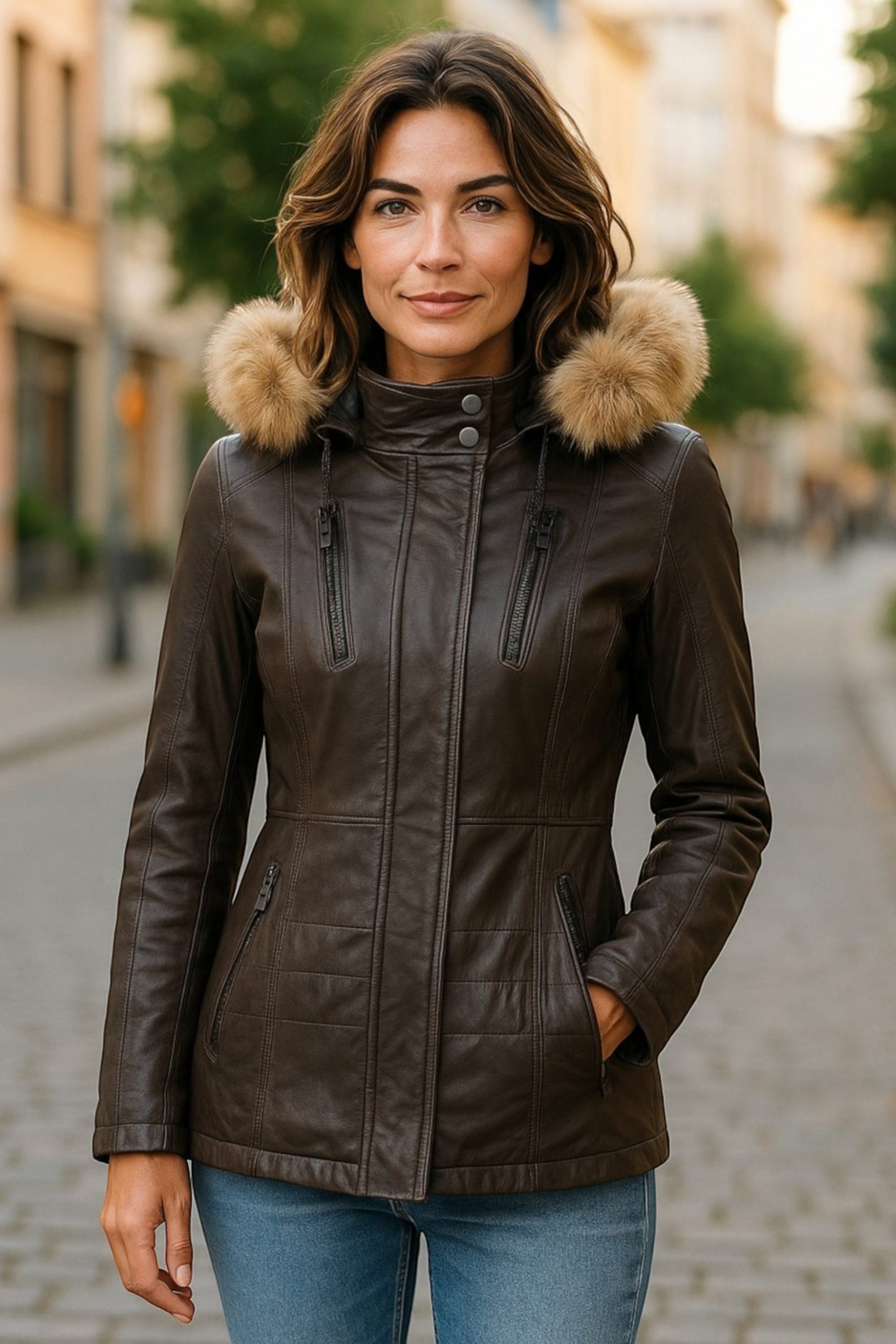 Brown Quilted Leather Parka Jacket-Winton, Image 1 of 6
