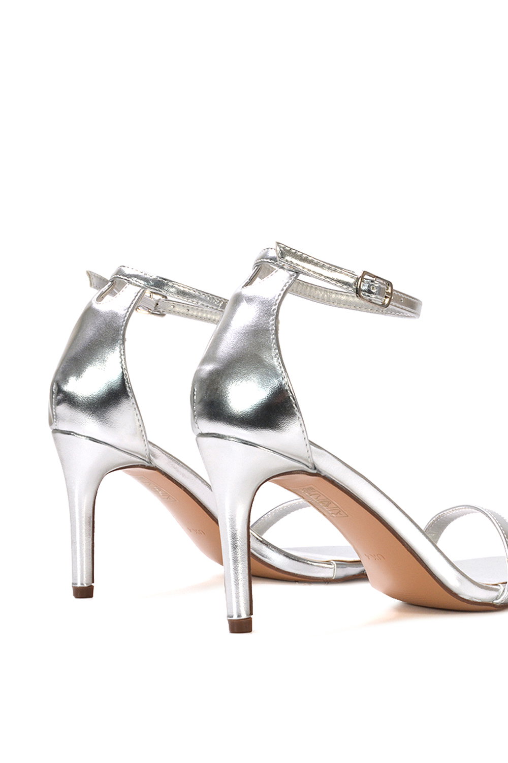 Silver XY LONDON Silver 'Emma' Strappy Stiletto High Heels With Ankle Strap, Image 5 of 6