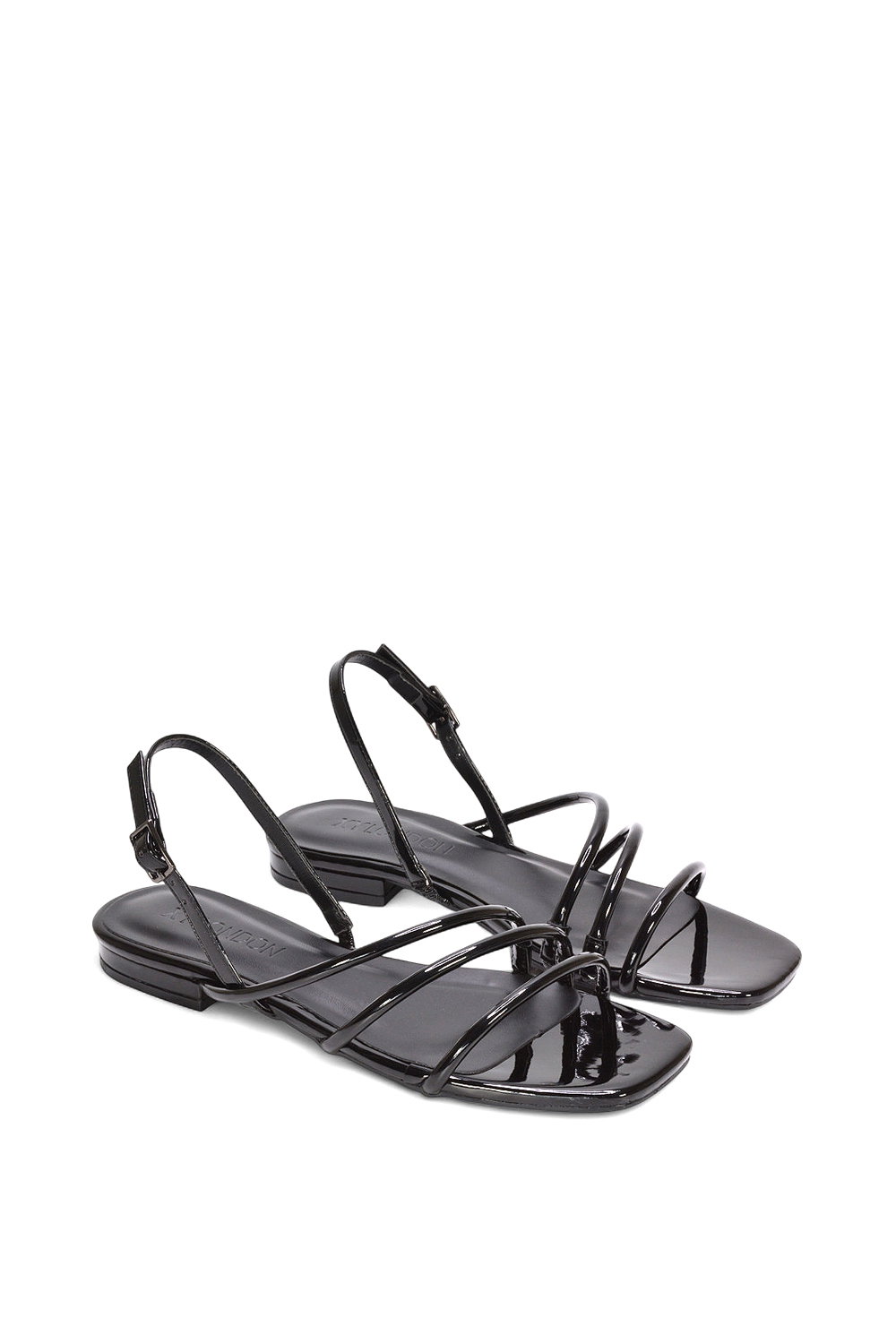 Black XY LONDON Black 'Mary' Square Toe Strappy Slingback Flat Sandals, Image 5 of 6