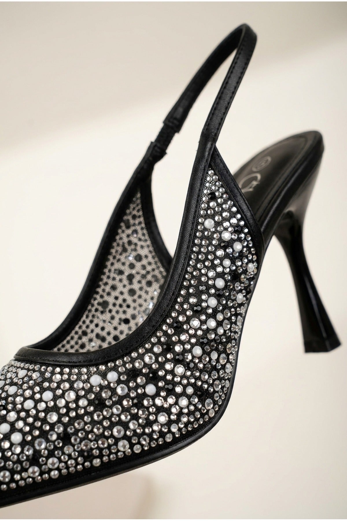 Black Cordelia Embellished Mesh Pointed Toe Heels, Image 3 of 5