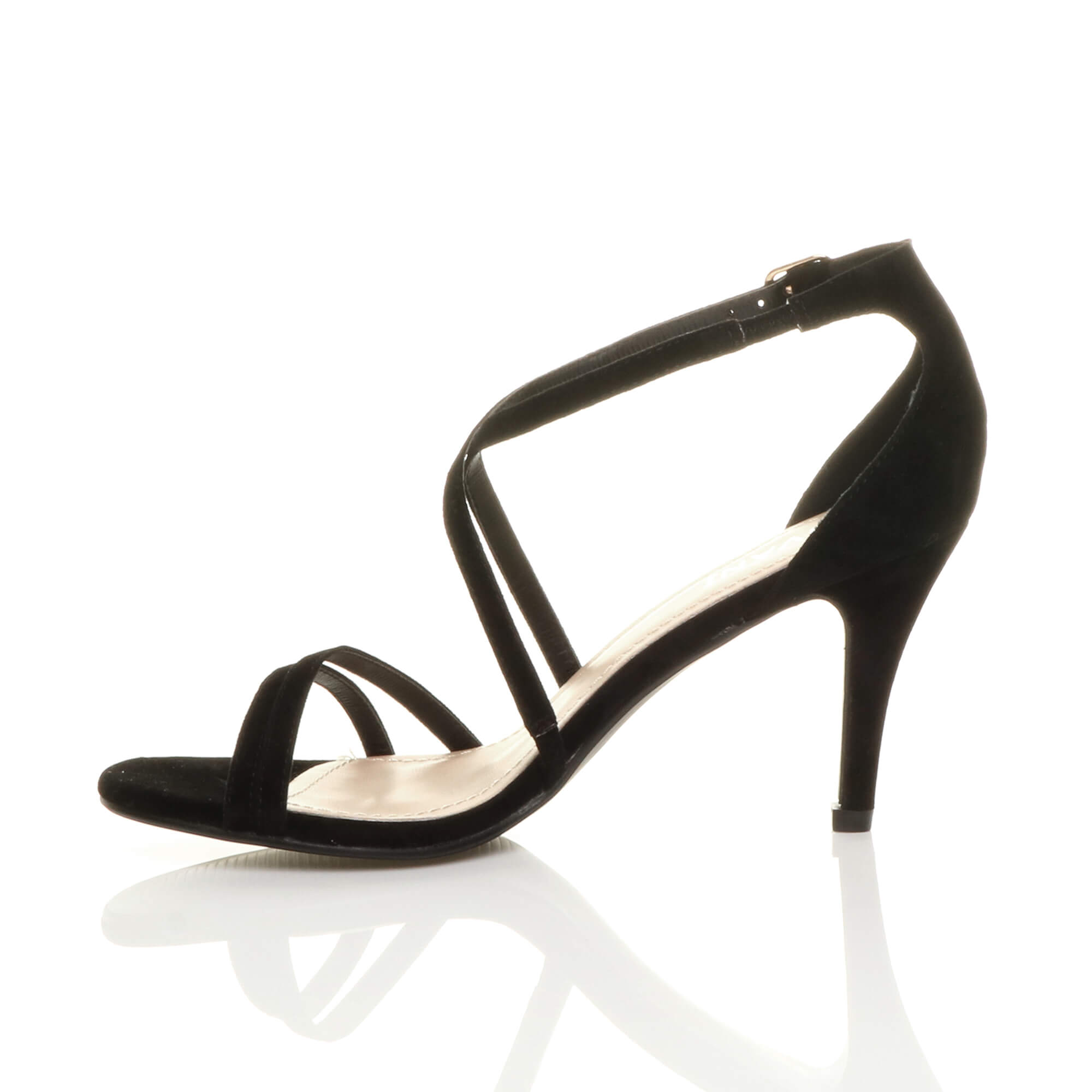 Black AJVANI Black High Heel Crossed Straps Buckle Strappy Sandals, Image 3 of 6