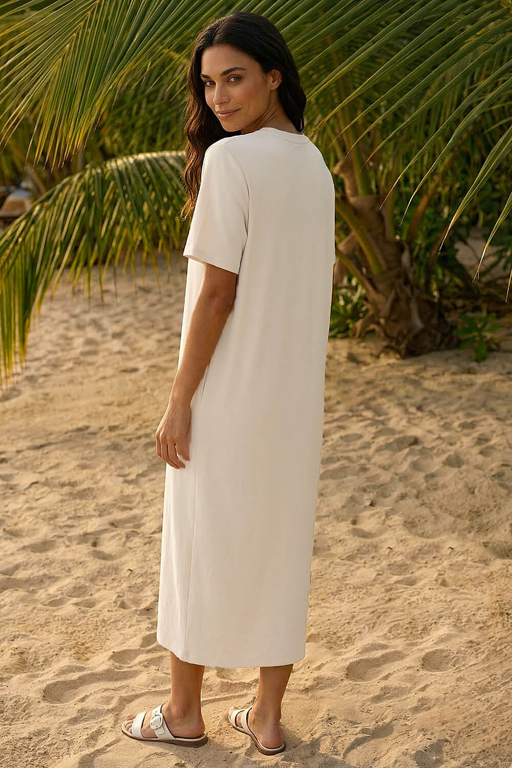 Cream  Jersey Stretch Midi Dress, Image 4 of 4