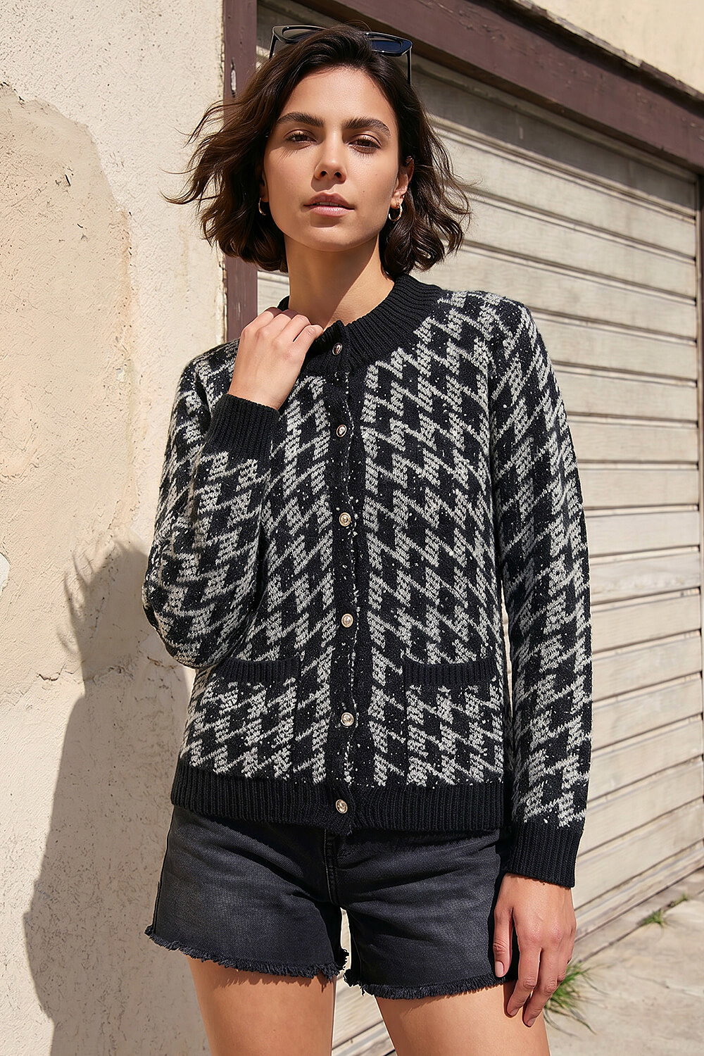 Black Dogtooth Cardigan, Image 1 of 5