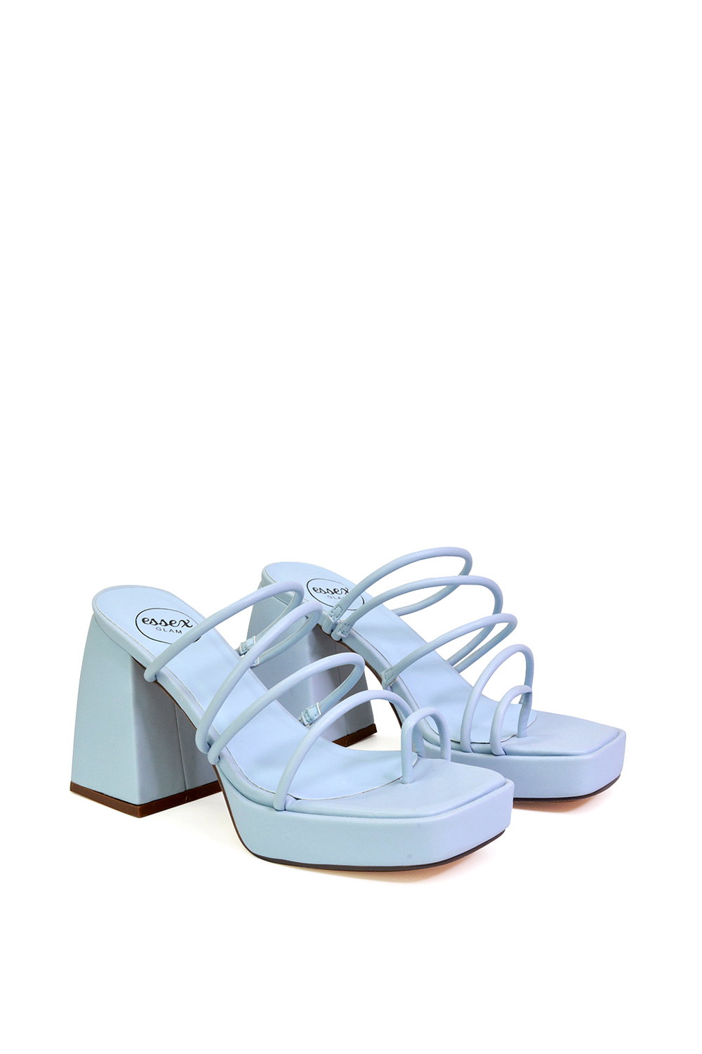 Blue XY LONDON Blue 'Colt' Strappy Square Toe High Block Heel Platform Mule Sandals, Image 4 of 5